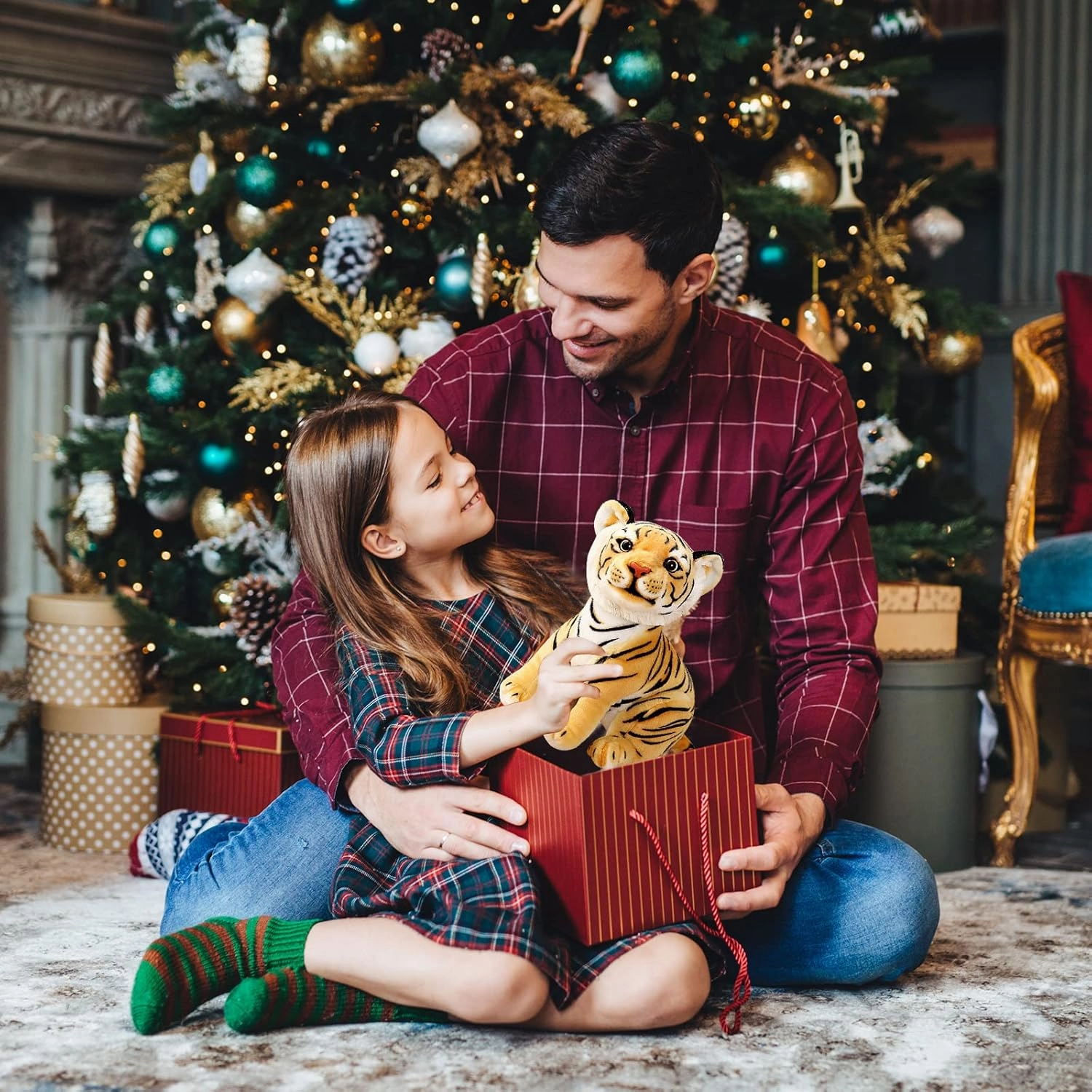 Berry President Stuffed Animal Toys, Plush Toys, Sitting Tiger Stuffed Toys, Lifelike and Lovely Animal Dolls, Gifts for 3  Boys and Girls (Yellow, 9.4 in)
