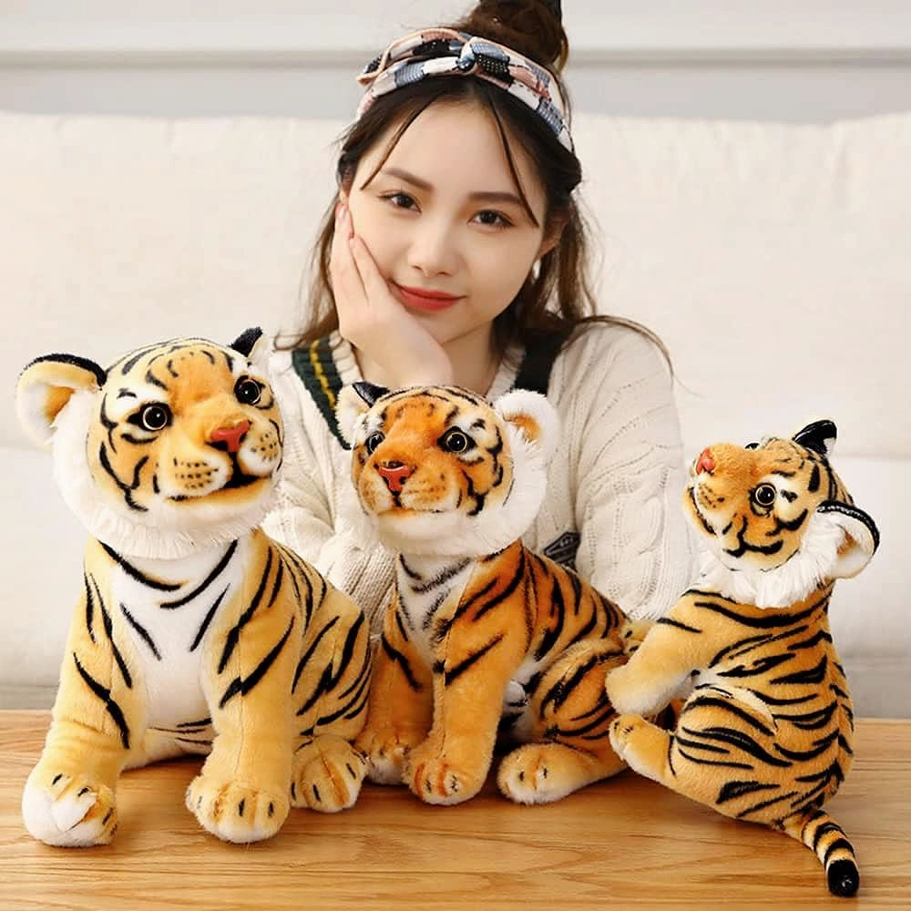 Berry President Stuffed Animal Toys, Plush Toys, Sitting Tiger Stuffed Toys, Lifelike and Lovely Animal Dolls, Gifts for 3  Boys and Girls (Yellow, 9.4 in)