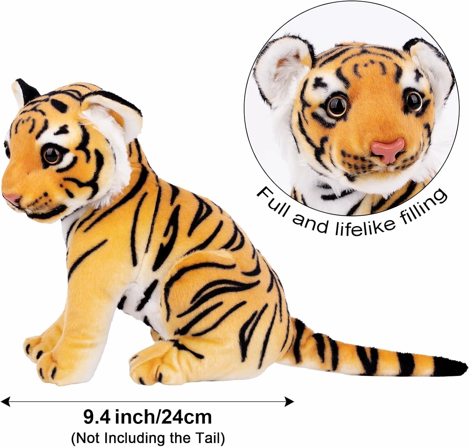 Berry President Stuffed Animal Toys, Plush Toys, Sitting Tiger Stuffed Toys, Lifelike and Lovely Animal Dolls, Gifts for 3  Boys and Girls (Yellow, 9.4 in)