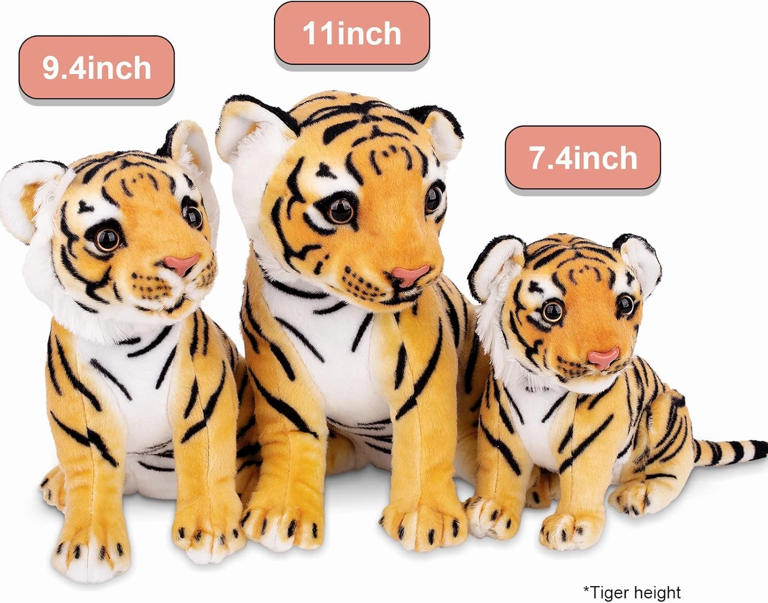 Berry President Stuffed Animal Toys, Plush Toys, Sitting Tiger Stuffed Toys, Lifelike and Lovely Animal Dolls, Gifts for 3  Boys and Girls (Yellow, 9.4 in)