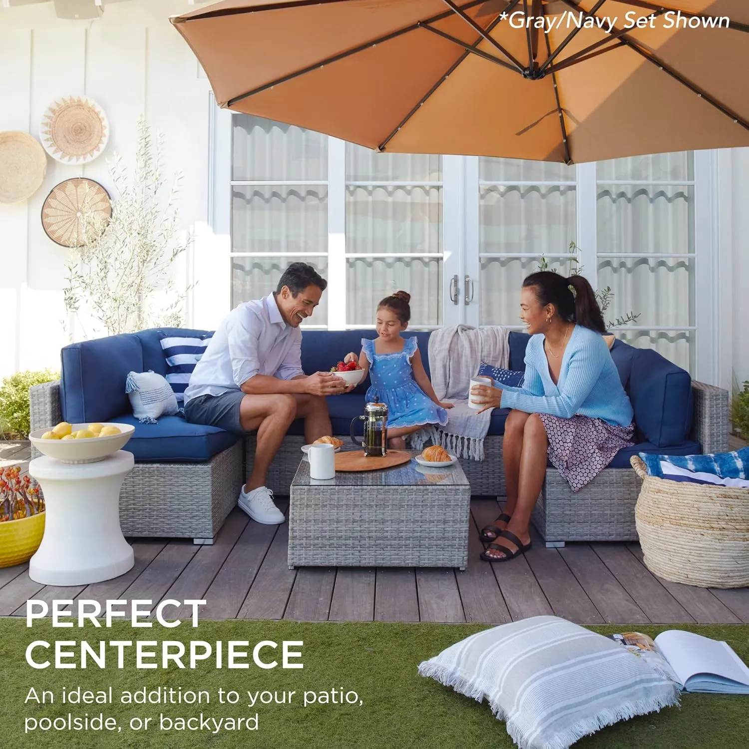 Best Choice Products 7-Piece Modular Outdoor Sectional Wicker Patio Conversation Set w/ 2 Pillows, Coffee Table, Cover Included - Natural/Ivory