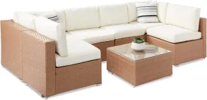 Best Choice Products 7-Piece Modular Outdoor Sectional Wicker Patio Conversation Set w/ 2 Pillows, Coffee Table, Cover Included - Natural/Ivory