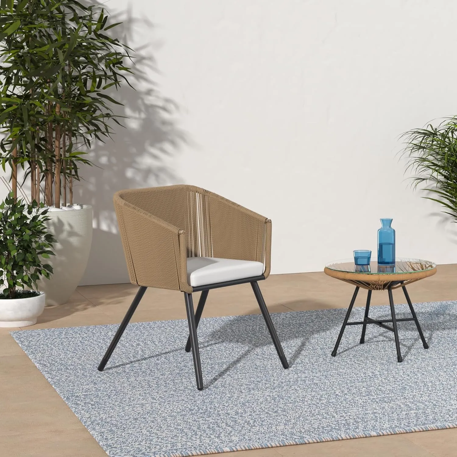 Best Choice Products Set of 2 Patio Dining Chairs, Outdoor Seating Set for Backyard, Poolside, Balcony, Indoor Use w/Woven Wicker Design, 250lb Weight Capacity - Natural/Ivory