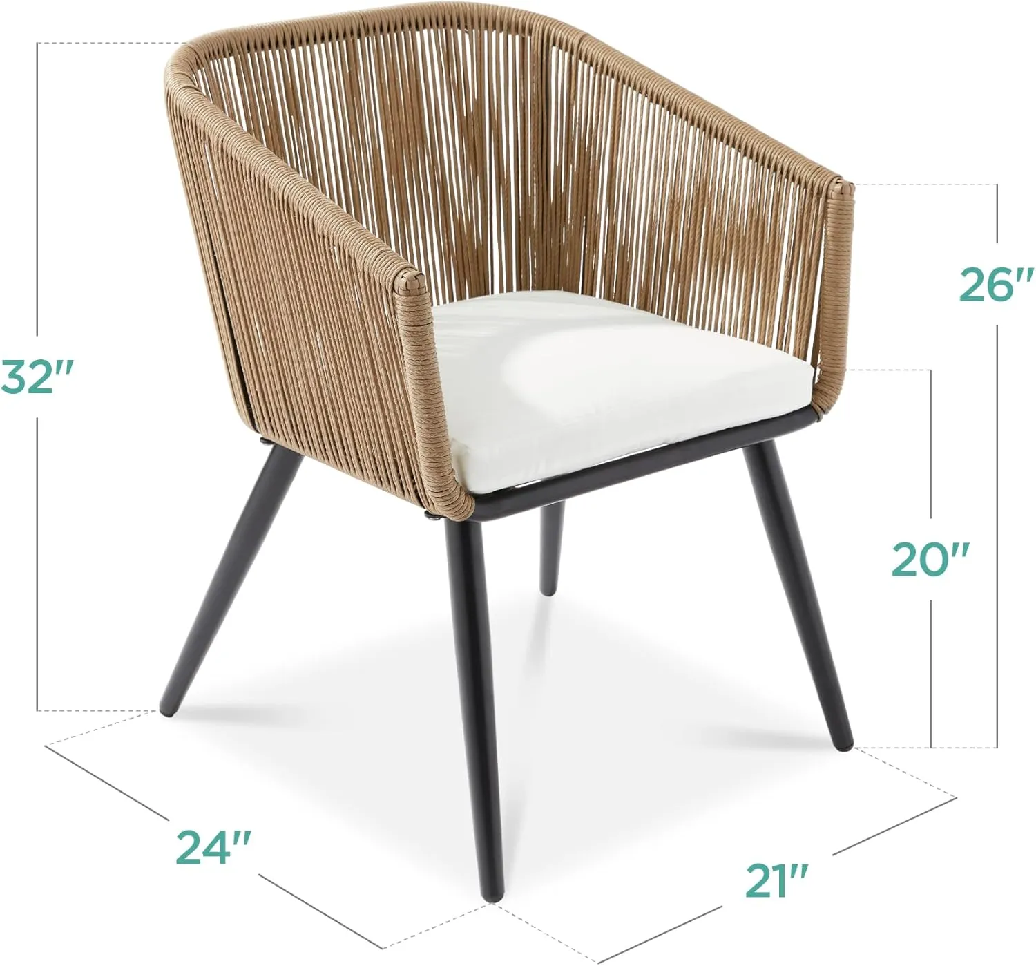 Best Choice Products Set of 2 Patio Dining Chairs, Outdoor Seating Set for Backyard, Poolside, Balcony, Indoor Use w/Woven Wicker Design, 250lb Weight Capacity - Natural/Ivory