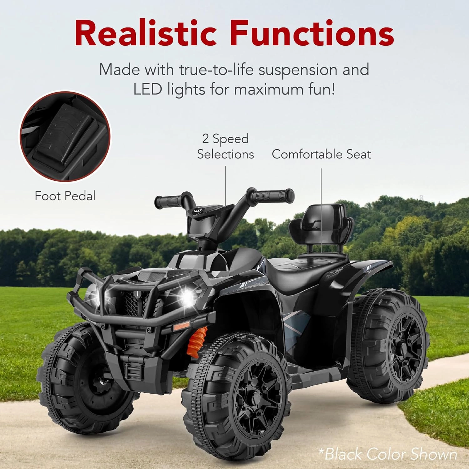 Best Choice Products 12V Kids Ride-On Electric ATV, 4-Wheeler Quad Car Toy w/Bluetooth Audio, 2.4mph Max Speed, Treaded Tires, LED Headlights, Radio - Kelly Green
