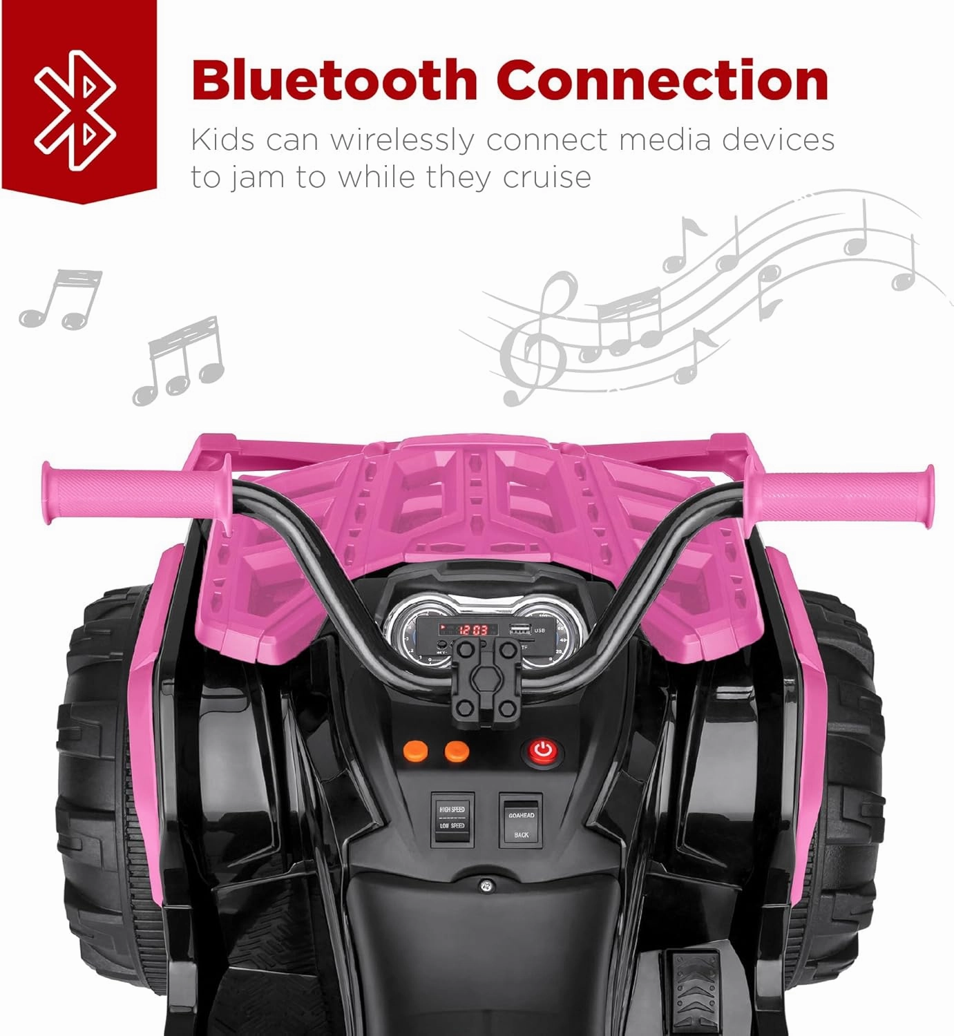 Best Choice Products 12V Kids Ride-On Electric ATV, 4-Wheeler Quad Car Toy w/Bluetooth Audio, 3.7mph Max Speed, Treaded Tires, LED Headlights, Radio - Pink