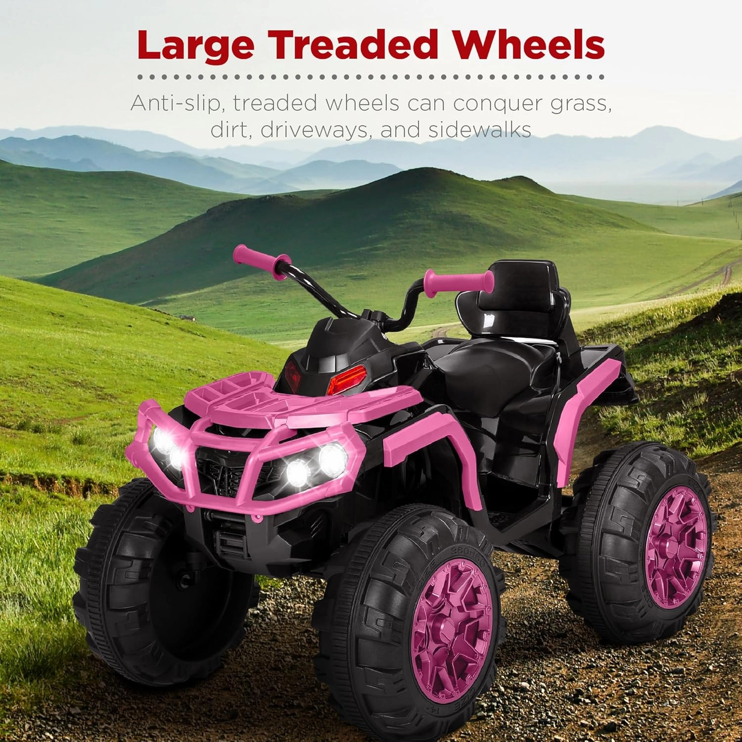 Best Choice Products 12V Kids Ride-On Electric ATV, 4-Wheeler Quad Car Toy w/Bluetooth Audio, 3.7mph Max Speed, Treaded Tires, LED Headlights, Radio - Pink