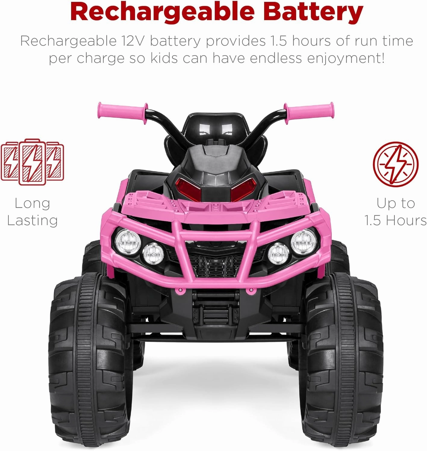 Best Choice Products 12V Kids Ride-On Electric ATV, 4-Wheeler Quad Car Toy w/Bluetooth Audio, 3.7mph Max Speed, Treaded Tires, LED Headlights, Radio - Pink