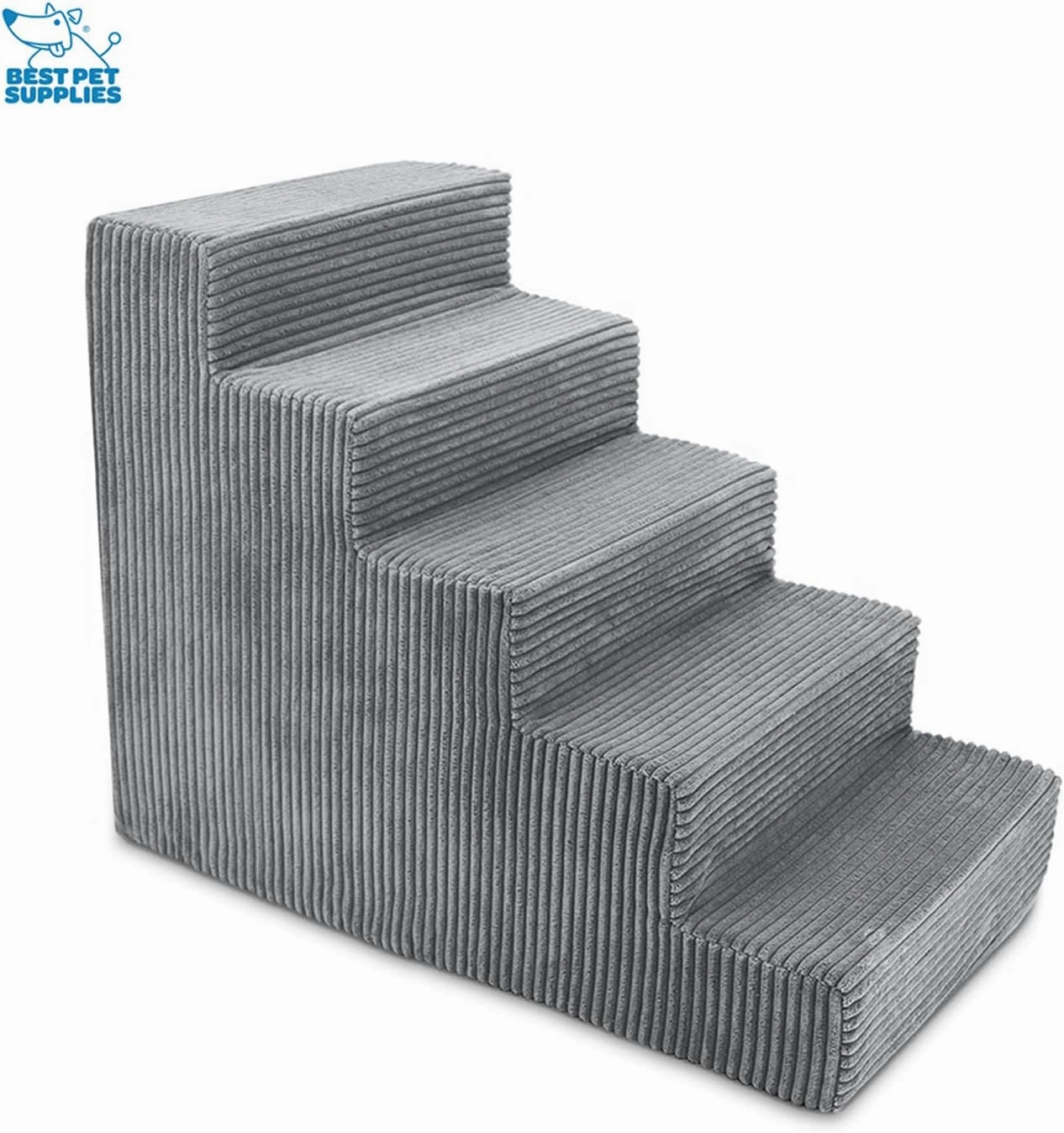 Best Pet Supplies Dog Stairs & Steps - Foam Steps for Small Dogs & Cats, Non-Slip Indoor Balanced Pet Step Support, Dog Ramp, No Assembly, Gray, 5-Step (22.5-inch Height)