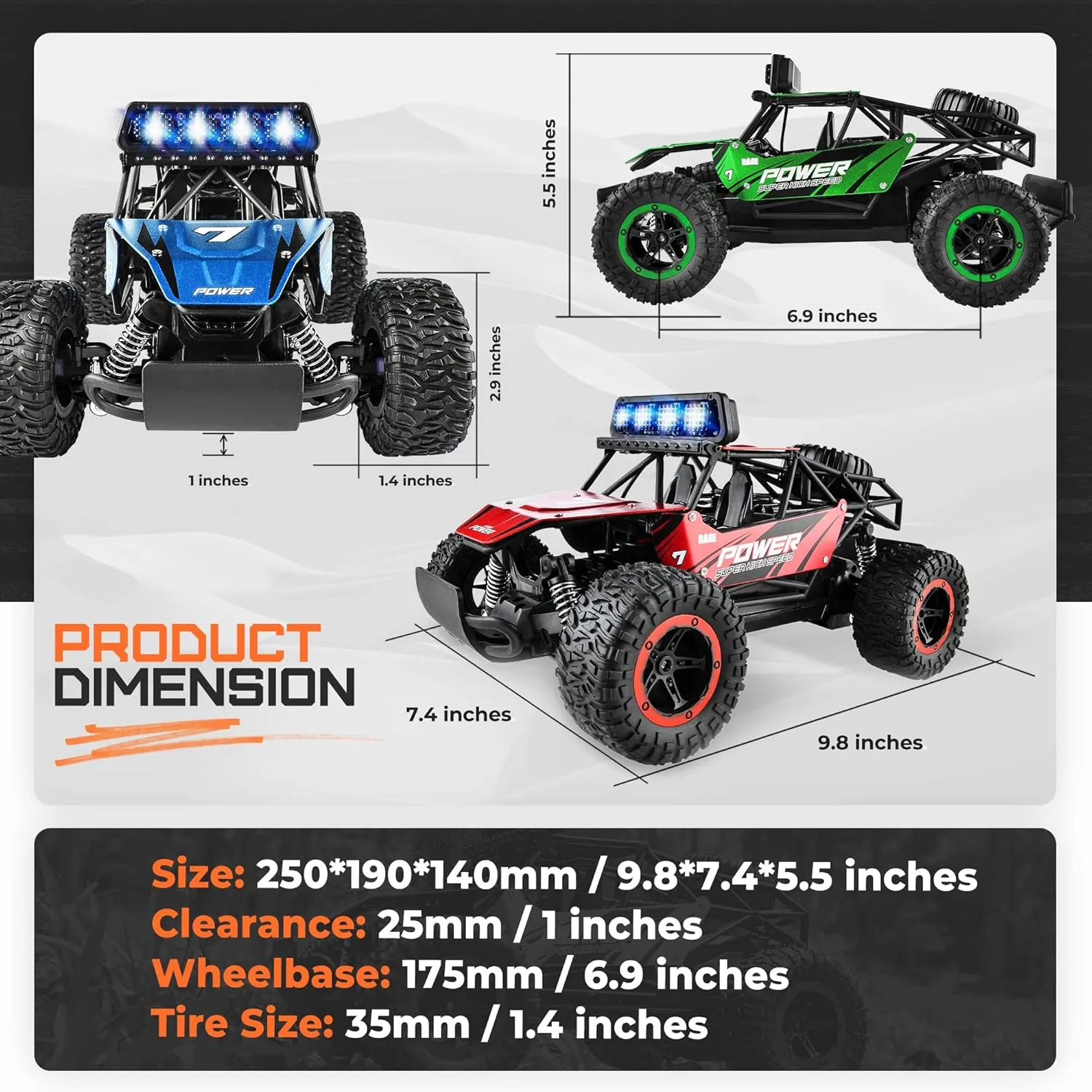 BEZGAR TB141 RC Cars-1:14 Scale Remote Control Car, 2WD High Speed 20 Km/h Electric Toy Off Road RC Car Vehicle Truck Crawler with LED Headlight and Two Rechargeable Batteries for Kids and Adults