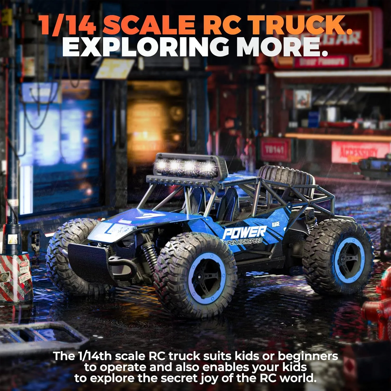 BEZGAR TB141 RC Cars-1:14 Scale Remote Control Car, 2WD High Speed 20 Km/h Electric Toy Off Road RC Car Vehicle Truck Crawler with LED Headlight and Two Rechargeable Batteries for Kids and Adults