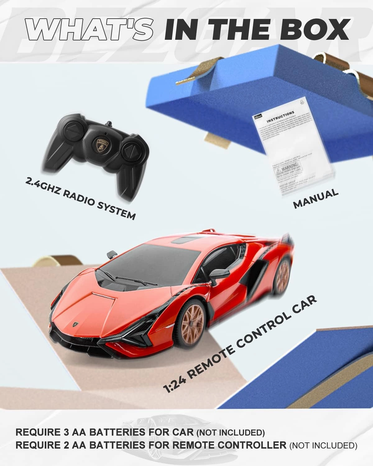 BEZGAR Remote Control Cars - 1:24 Scale Officially Licensed RC Series Lambo Sián FKP 37, Electric Sport Racing Hobby Toy Car Model Vehicle for Boys and Girls Teens and Adults Gift (Red)