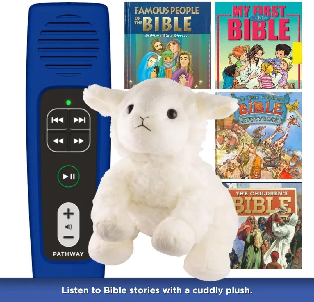 Bible for Young Children Collection for Ages 3-7 MegaVoice Audio Bible Player with Storyteller Plush Lamb with Pocket for Player