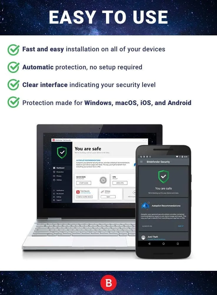 Bitdefender Total Security – Complete Antivirus and Internet Security Suite – 5 Devices | 2 year Subscription | PC/Mac | Activation Code by Mail