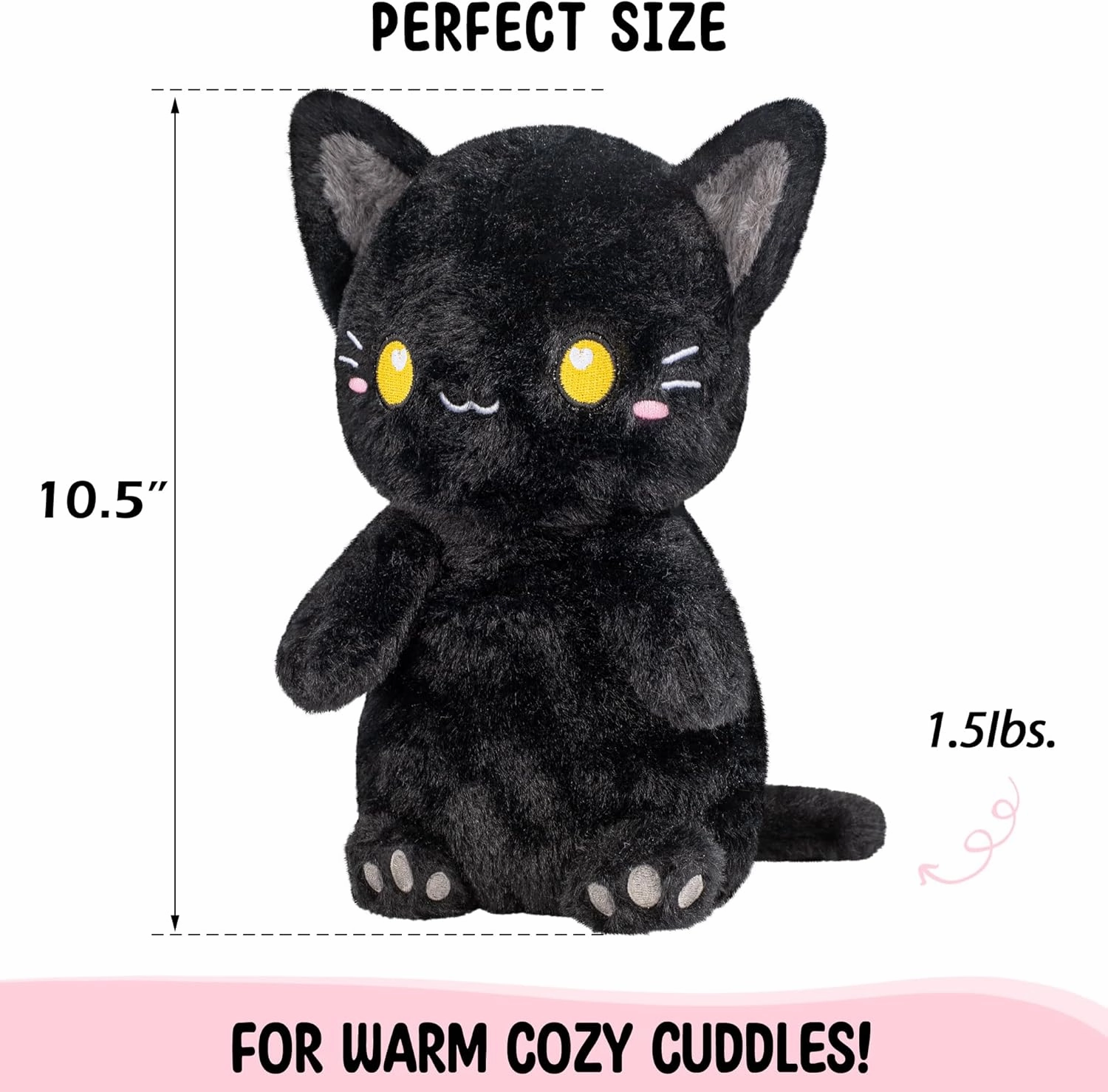Black Cat Microwavable 1.5 lbs Unscented Heating Pad for Women and Kids- Cute Soft Cozy Pillow Plush Heatable Warm Stuffed Animals - Kawaii Hot and Cold Plushie - Black Cat Gifts for Girls and Women