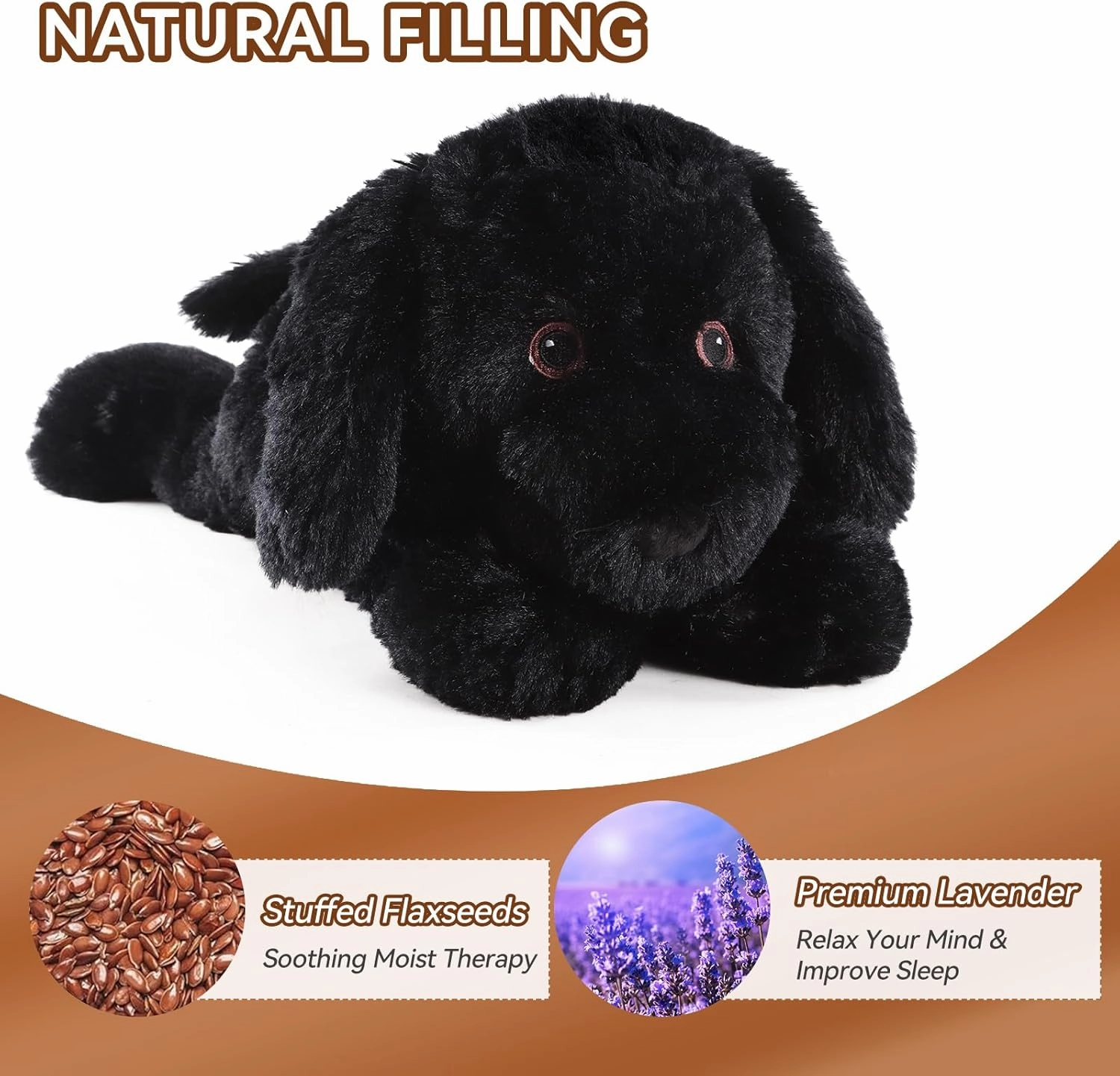 Black Lab Dog Stuffed Animal, Microwavable Heating Pads for Period Cramps & Pain Stress Relief, Moist Heat Puppy for Anxiety, Bedtime, Cuddle & Companion, Warm Kawaii Plushies