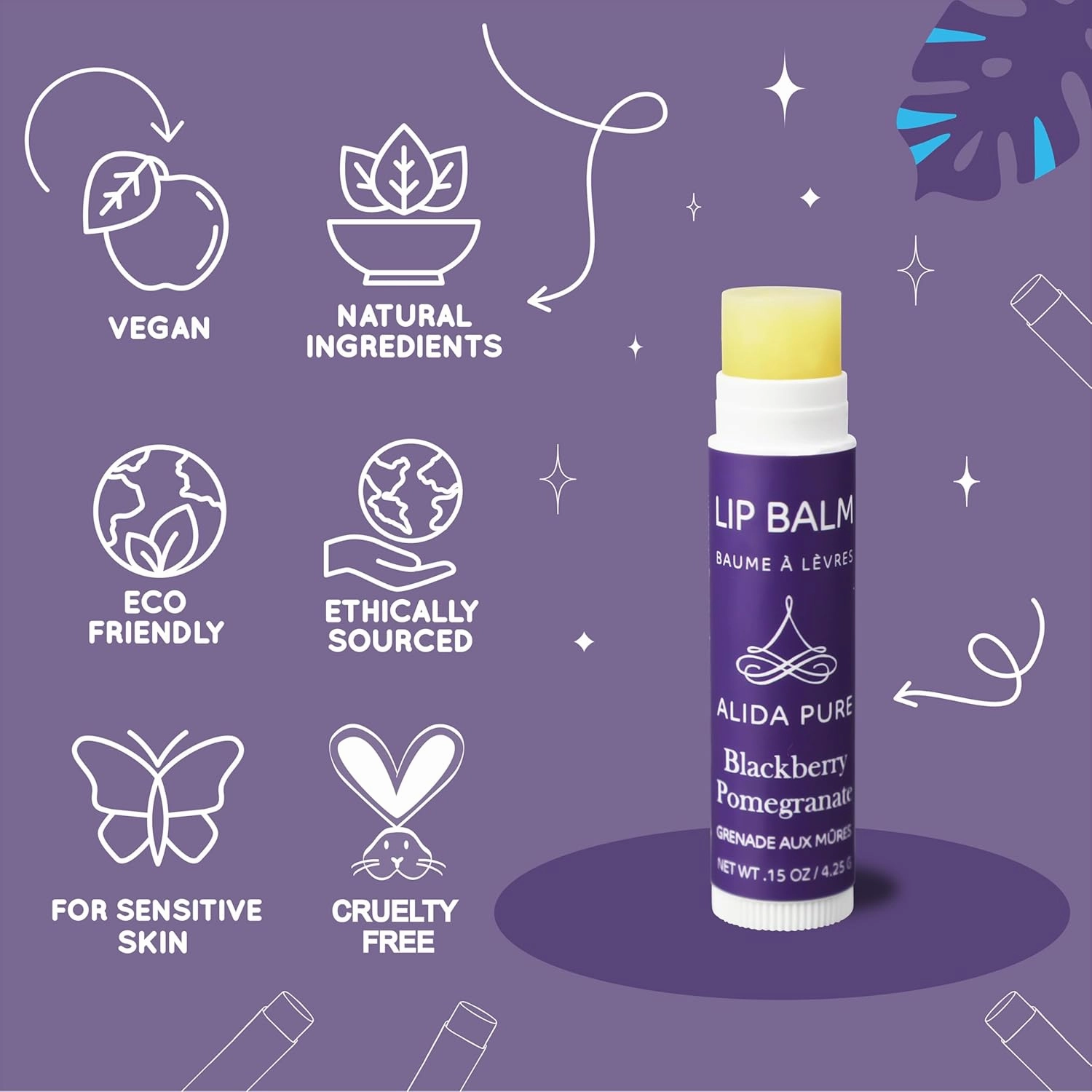 Blackberry Pomegranate Lip Balm Collection, Vegan Set, Beeswax Free, with Avocado And, Organic Jojoba Oil, and Vitamin E, Natural Moisturizer for Dry, Chapped Lips, 3 Tube Set
