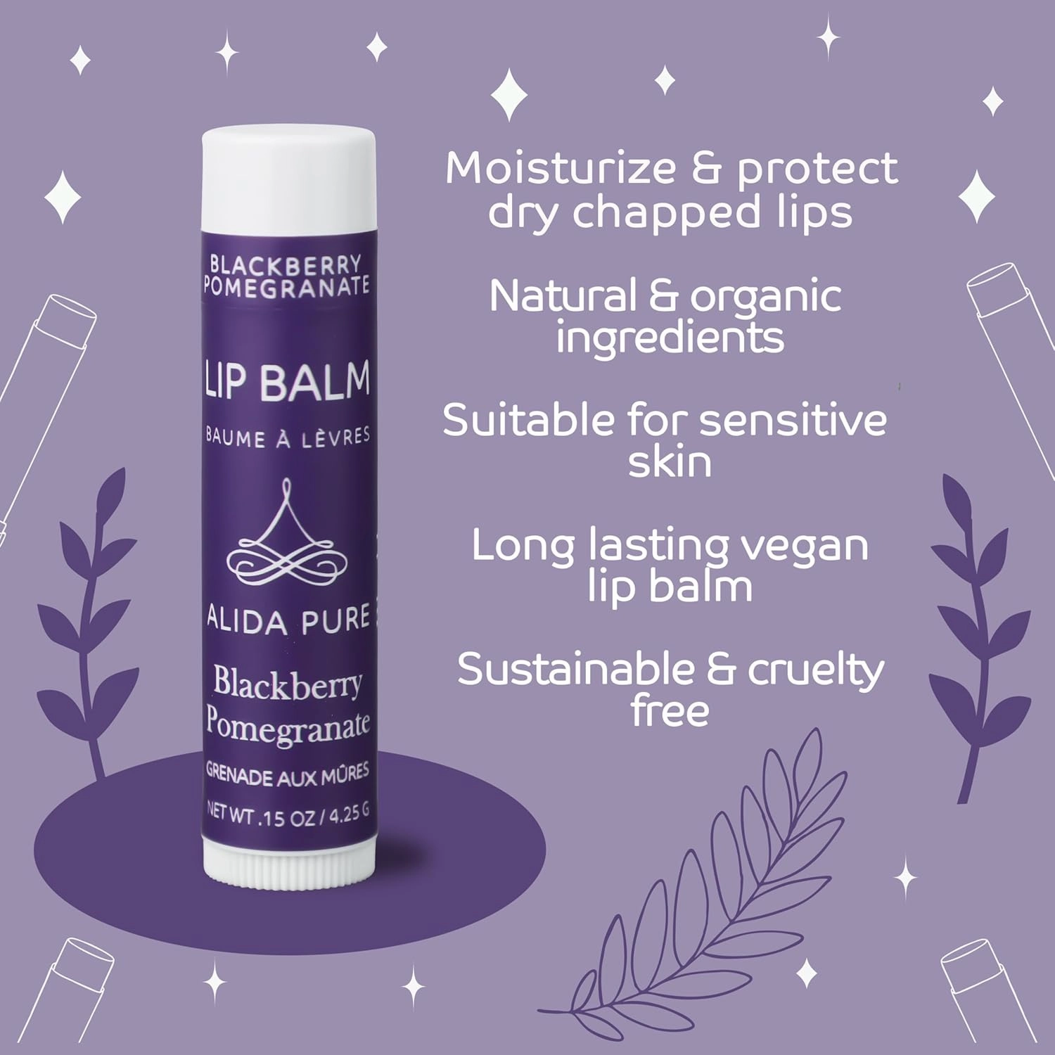 Blackberry Pomegranate Lip Balm Collection, Vegan Set, Beeswax Free, with Avocado And, Organic Jojoba Oil, and Vitamin E, Natural Moisturizer for Dry, Chapped Lips, 3 Tube Set