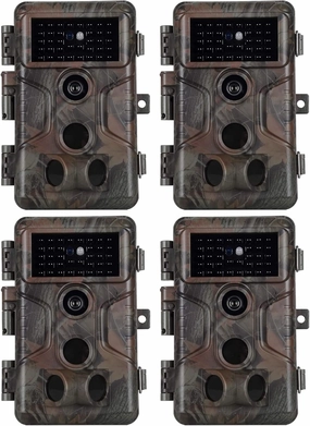 BLAZEVIDEO 4-Pack Trail Camera 32MP 1296P No Glow Night Vision Game Farm and Yard Camera with 2.4" LCD 0.1S Trigger Wildlife Camera IP66 Waterproof and Password Protected, Time Stamp & Time Lapse