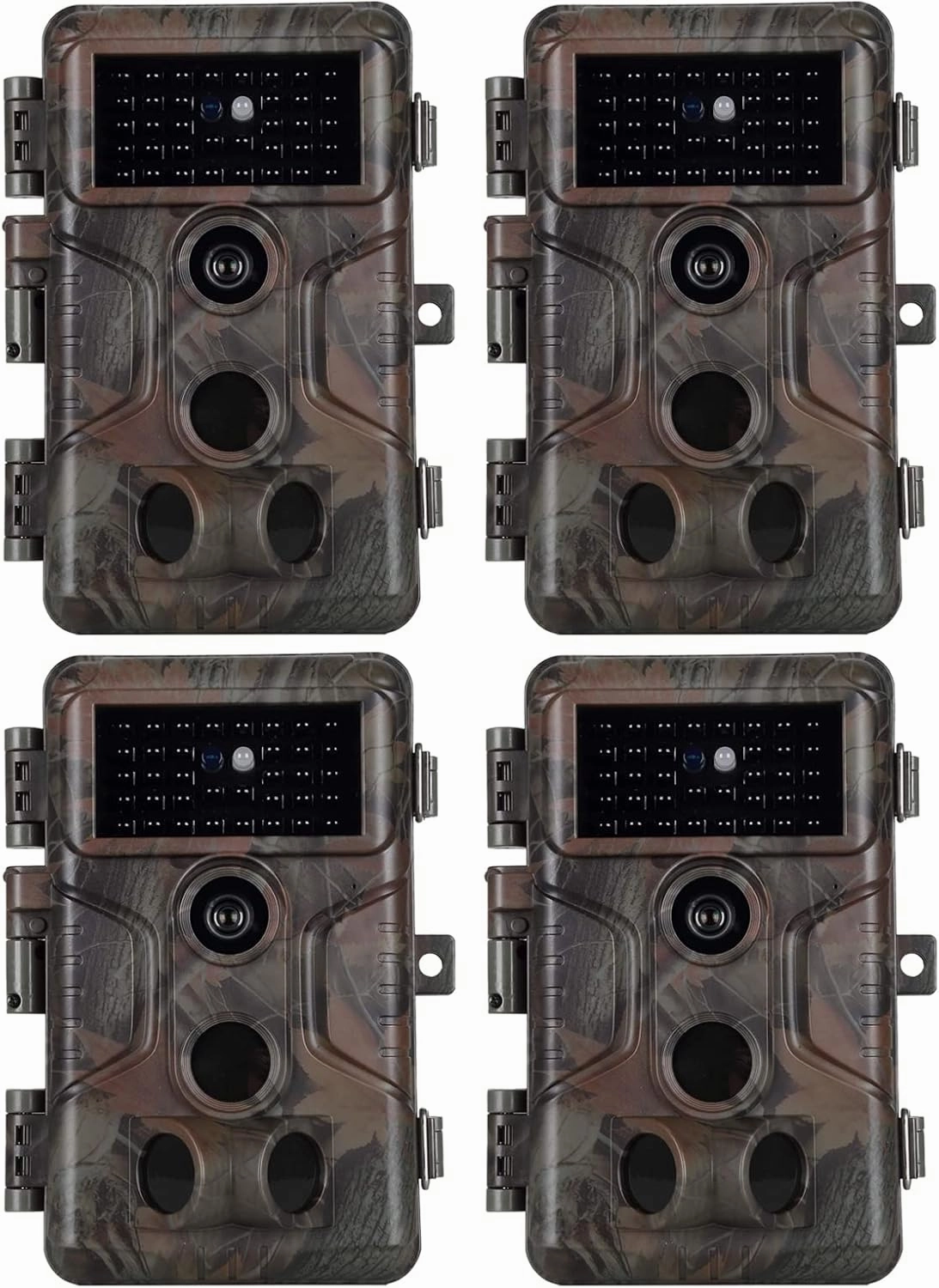 BLAZEVIDEO 4-Pack Trail Camera 32MP 1296P No Glow Night Vision Game Farm and Yard Camera with 2.4" LCD 0.1S Trigger Wildlife Camera IP66 Waterproof and Password Protected, Time Stamp & Time Lapse