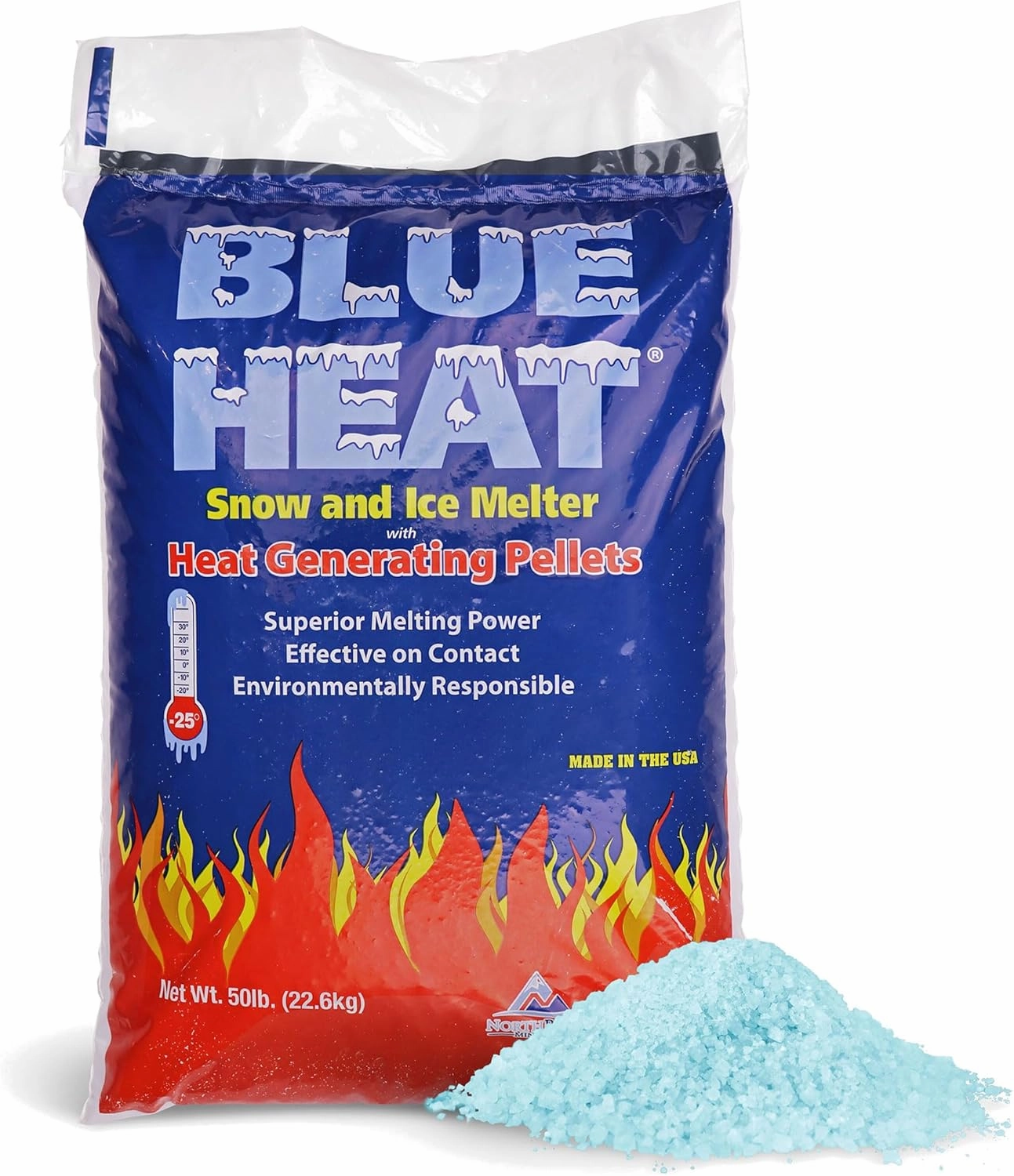 Blue Heat Ice Melt Pellets, Calcium Blend Deicer Snow Melter for Driveway 50 lb, Blue
