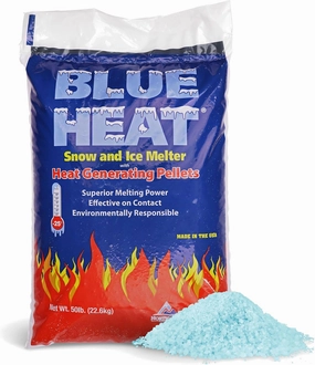 Blue Heat Ice Melt Pellets, Calcium Blend Deicer Snow Melter for Driveway 50 lb, Blue