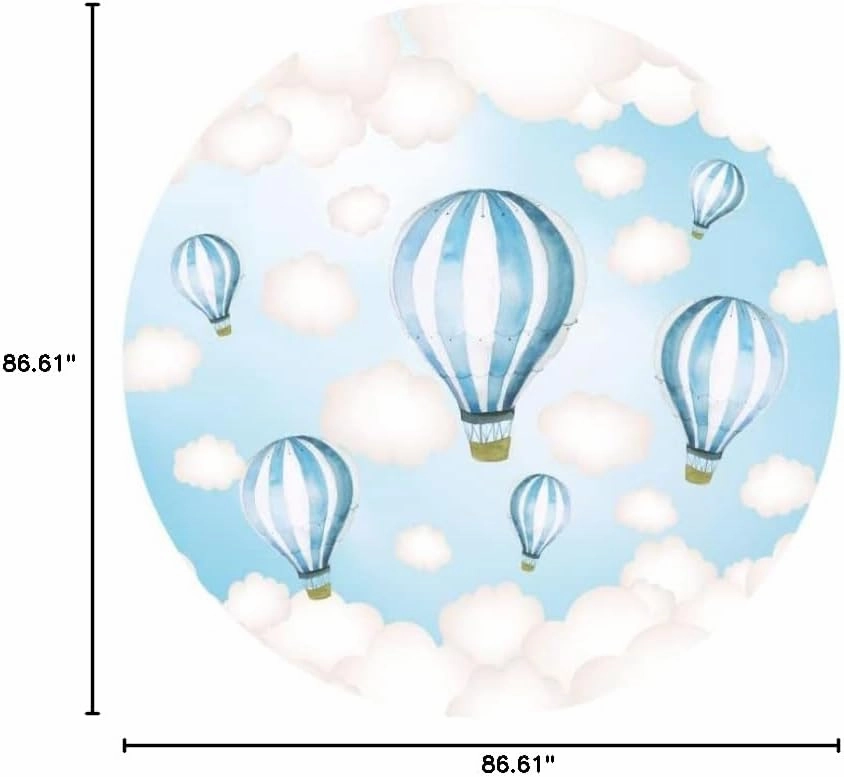 Blue Hot Air Balloon Round Backdrop Cover 7.2x7.2ft Polyester Fantasy Cartoon Fairy Tale World Blue Sky White Clouds Sky Adventure Photo Background Kids Boys Baby Shower Birthday Party Props