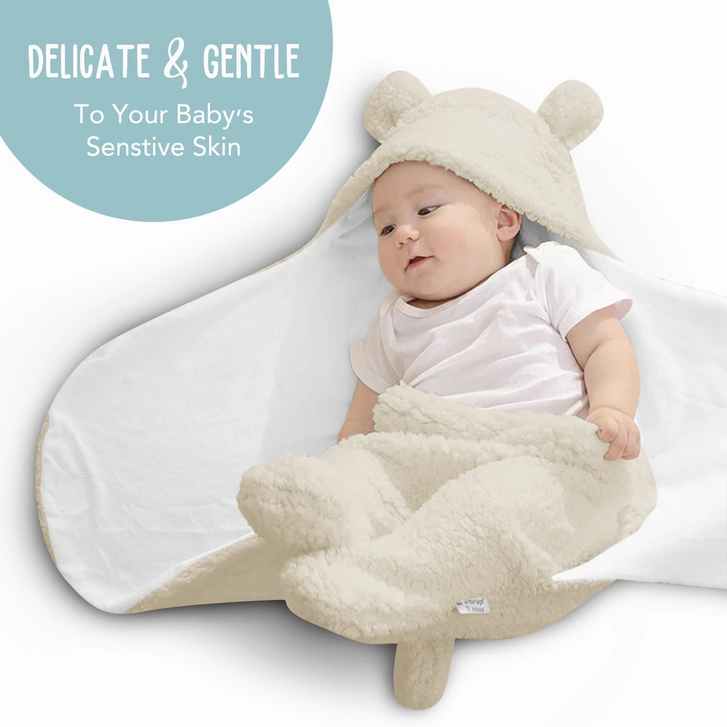 BlueMello Baby Swaddle Blanket | Ultra-Soft Plush Essential for Infants 0-6 Months | Receiving Swaddling Wrap Beige | Ideal Newborn Registry and Toddler Boy Accessories | Perfect Baby Girl Shower Gift