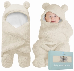 BlueMello Baby Swaddle Blanket | Ultra-Soft Plush Essential for Infants 0-6 Months | Receiving Swaddling Wrap Beige | Ideal Newborn Registry and Toddler Boy Accessories | Perfect Baby Girl Shower Gift