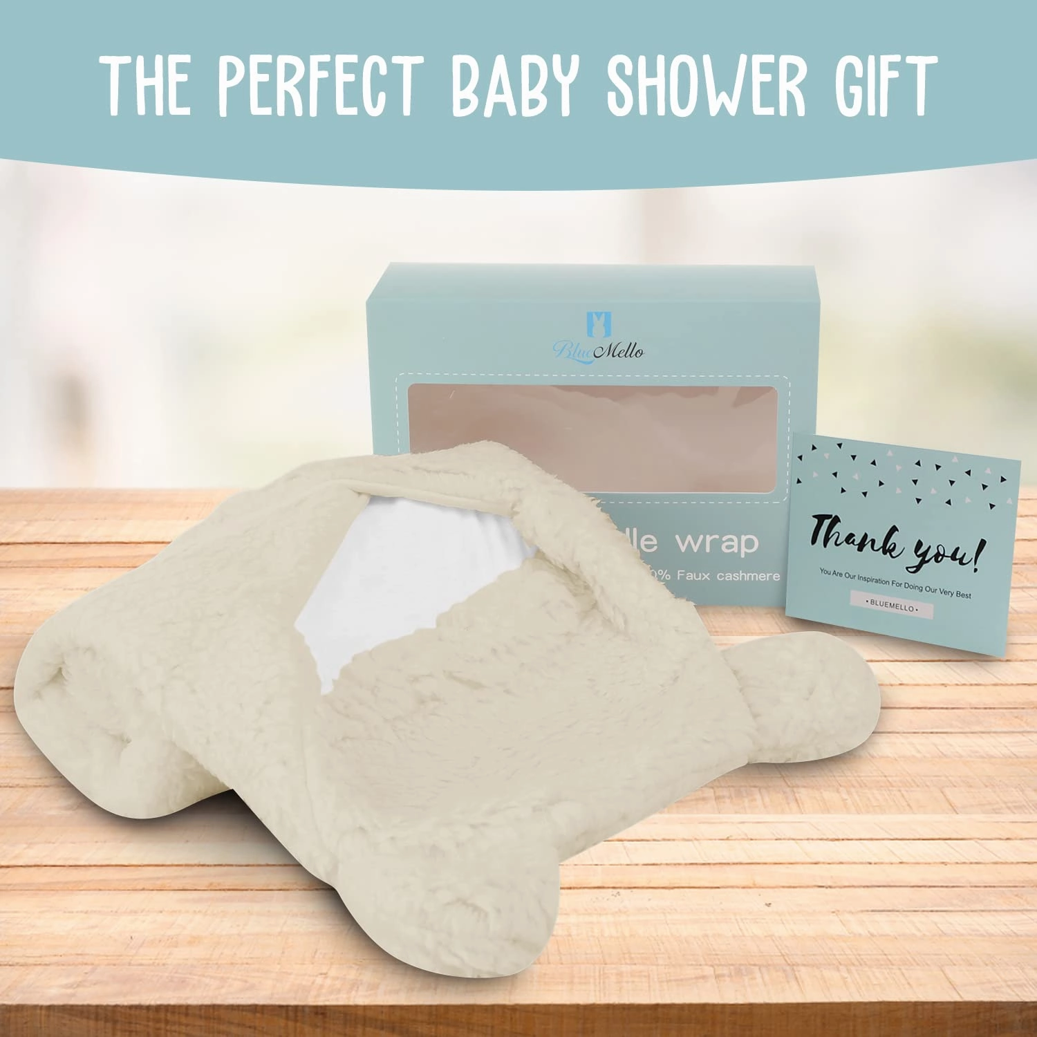 BlueMello Baby Swaddle Blanket | Ultra-Soft Plush Essential for Infants 0-6 Months | Receiving Swaddling Wrap Beige | Ideal Newborn Registry and Toddler Boy Accessories | Perfect Baby Girl Shower Gift