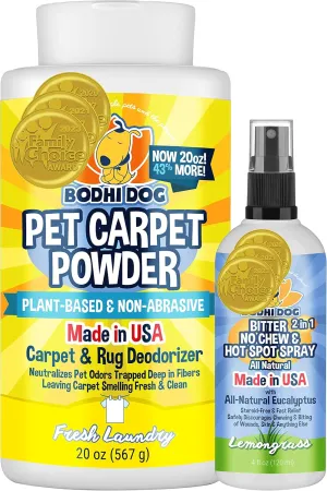 Bodhi Dog Pet Carpet Powder - Fresh Linen 20oz   Bitter 2-in-1 No Chew and Hot Spot Spray 4oz