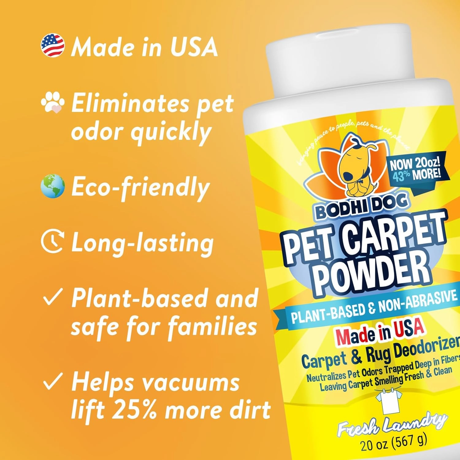Bodhi Dog Natural Carpet Powder - Dry Pet Smell Eliminator & Urine Odor Remover - Loosens Fur & Dirt - Plant-Based and Biodegradable Room Freshener for Home with Pets - Fresh Laundry (Pack of 2)