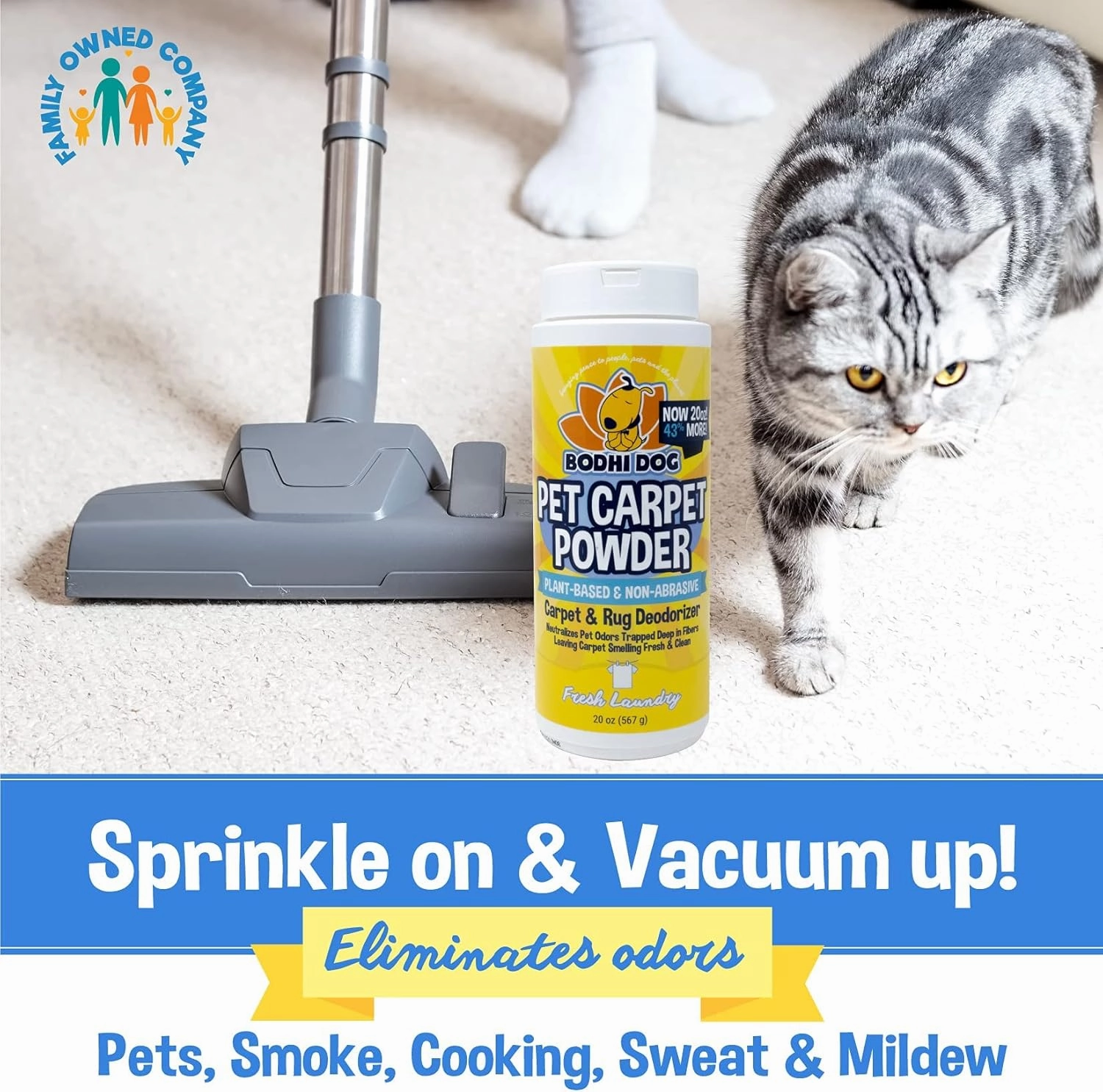 Bodhi Dog Natural Carpet Powder - Dry Pet Smell Eliminator & Urine Odor Remover - Loosens Fur & Dirt - Plant-Based and Biodegradable Room Freshener for Home with Pets - Fresh Laundry (Pack of 2)