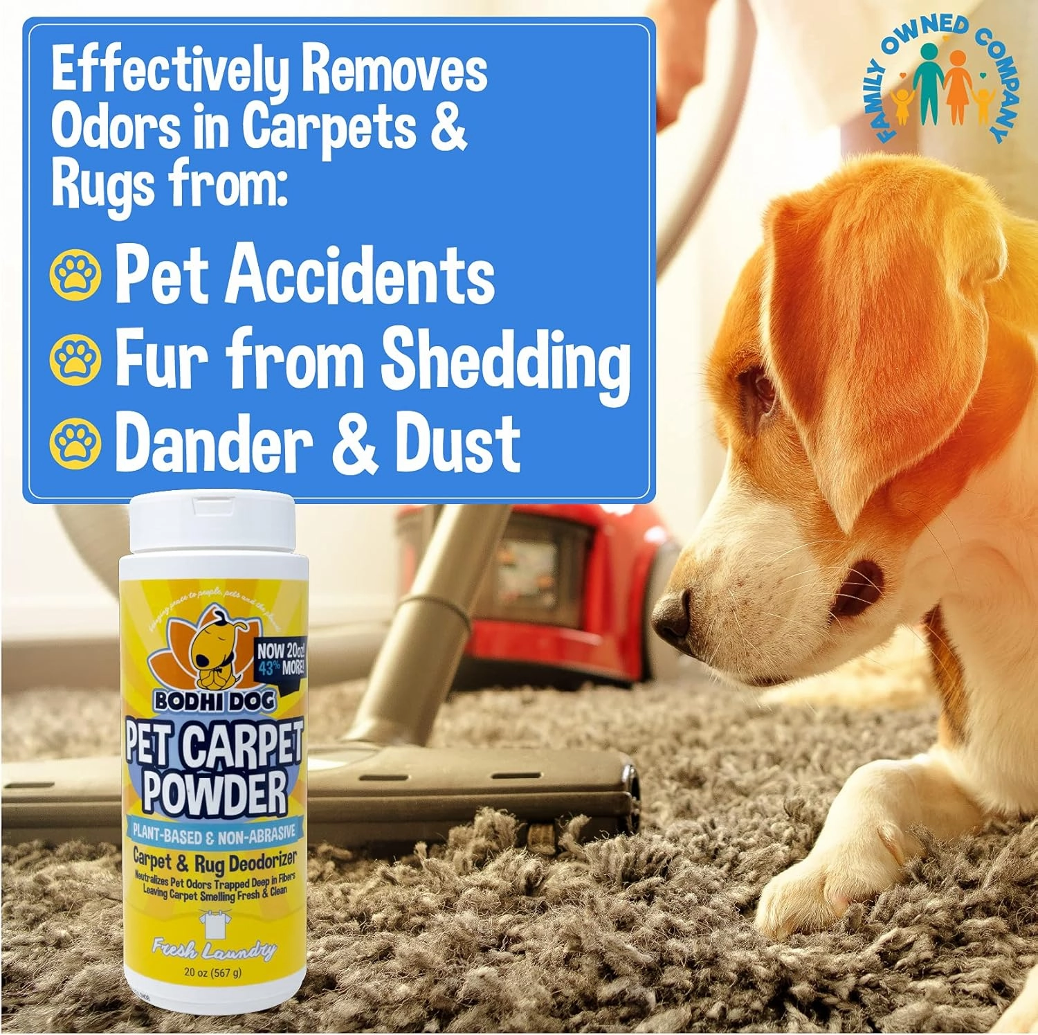 Bodhi Dog Natural Carpet Powder - Dry Pet Smell Eliminator & Urine Odor Remover - Loosens Fur & Dirt - Plant-Based and Biodegradable Room Freshener for Home with Pets - Fresh Laundry (Pack of 2)