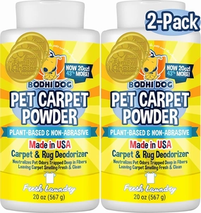 Bodhi Dog Natural Carpet Powder - Dry Pet Smell Eliminator & Urine Odor Remover - Loosens Fur & Dirt - Plant-Based and Biodegradable Room Freshener for Home with Pets - Fresh Laundry (Pack of 2)
