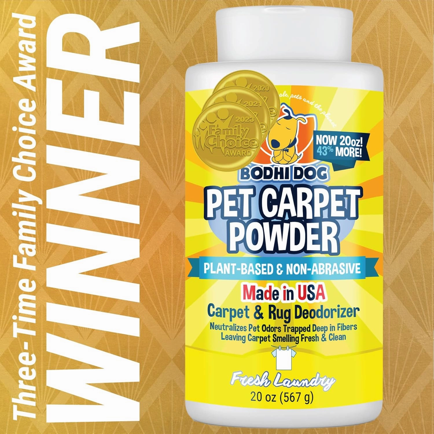 Bodhi Dog Natural Carpet Powder - Dry Pet Smell Eliminator & Urine Odor Remover - Loosens Fur & Dirt - Plant-Based and Biodegradable Room Freshener for Home with Pets - Fresh Laundry (Pack of 2)