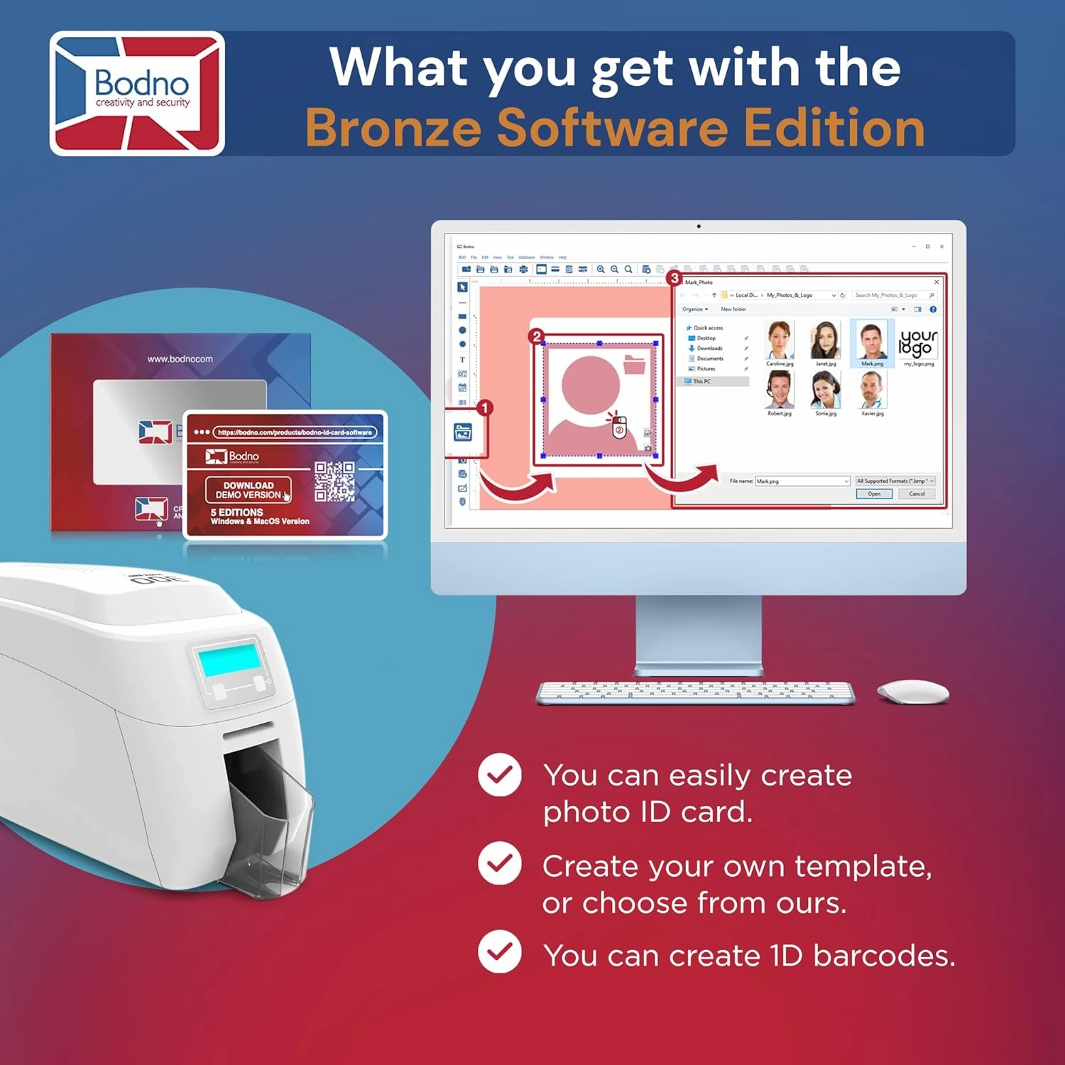 Bodno Magicard 300 Dual Sided ID Card Printer & Complete Supplies Package ID Software - Bronze Edition