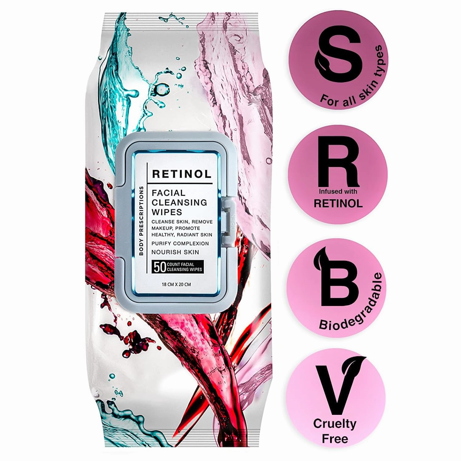 Body Prescription Makeup Cleansing Wipes - Gentle and Effective Face Wipes, 50 Count (Pack of 4), Retinol
