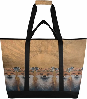 Boho Fox Reusable Insulated Lunchbox Cooler Bag, Leakproof Kitchen Grocery Bag Collapsible Portable Cooler Tote Bag for Picnic, Camping, Office, Travel