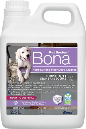 Bona Pet System Intensive Cleaner for Hard Floors 2.5L Refill - Pet Stain Cleaner and Odor Remover - Urine Odor Remover - Stain Remover - Suitable for Dogs and Cats