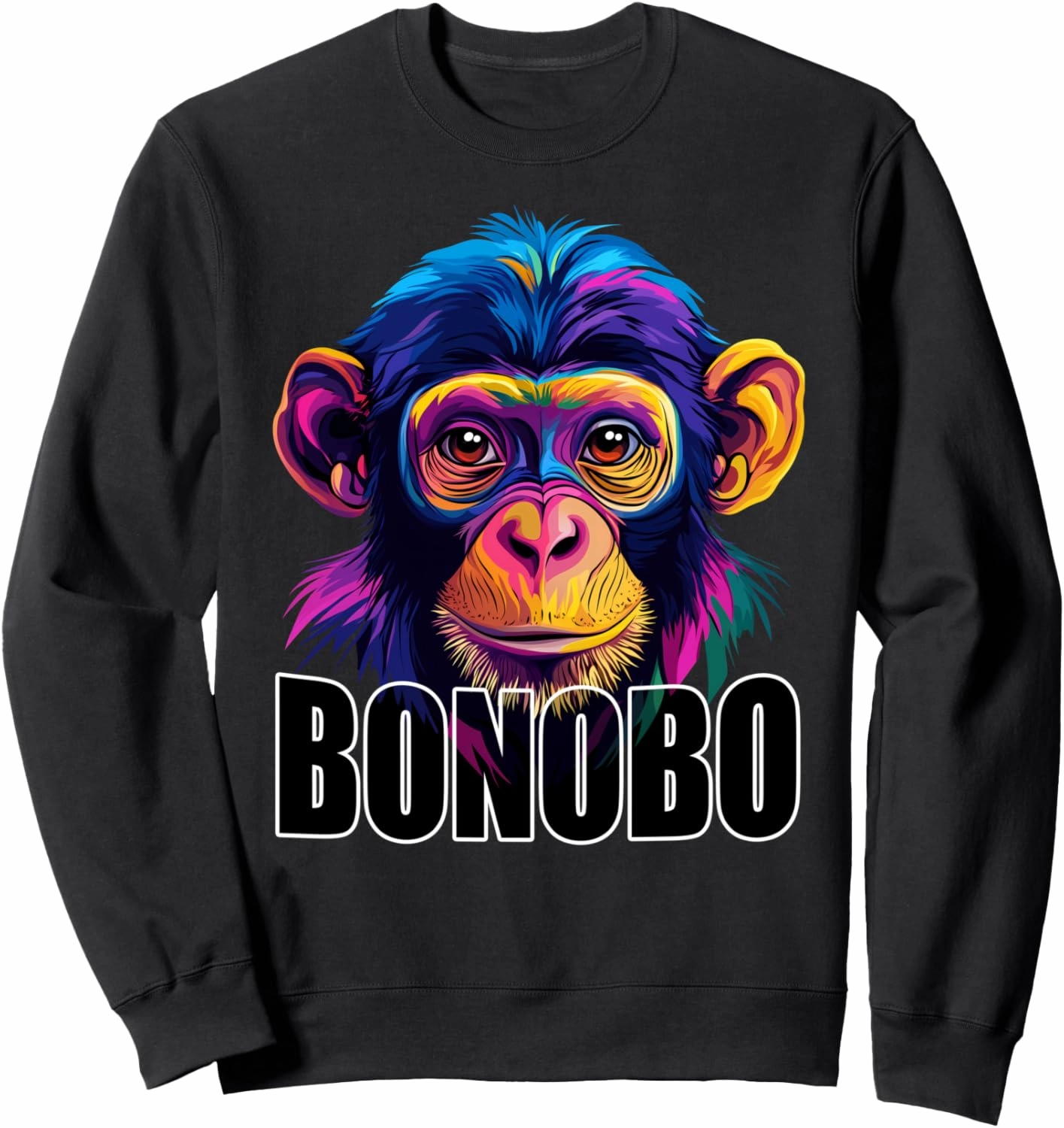 Bonobo Colorful Great Ape Monkey Face Animal Lover Black Sweatshirt
