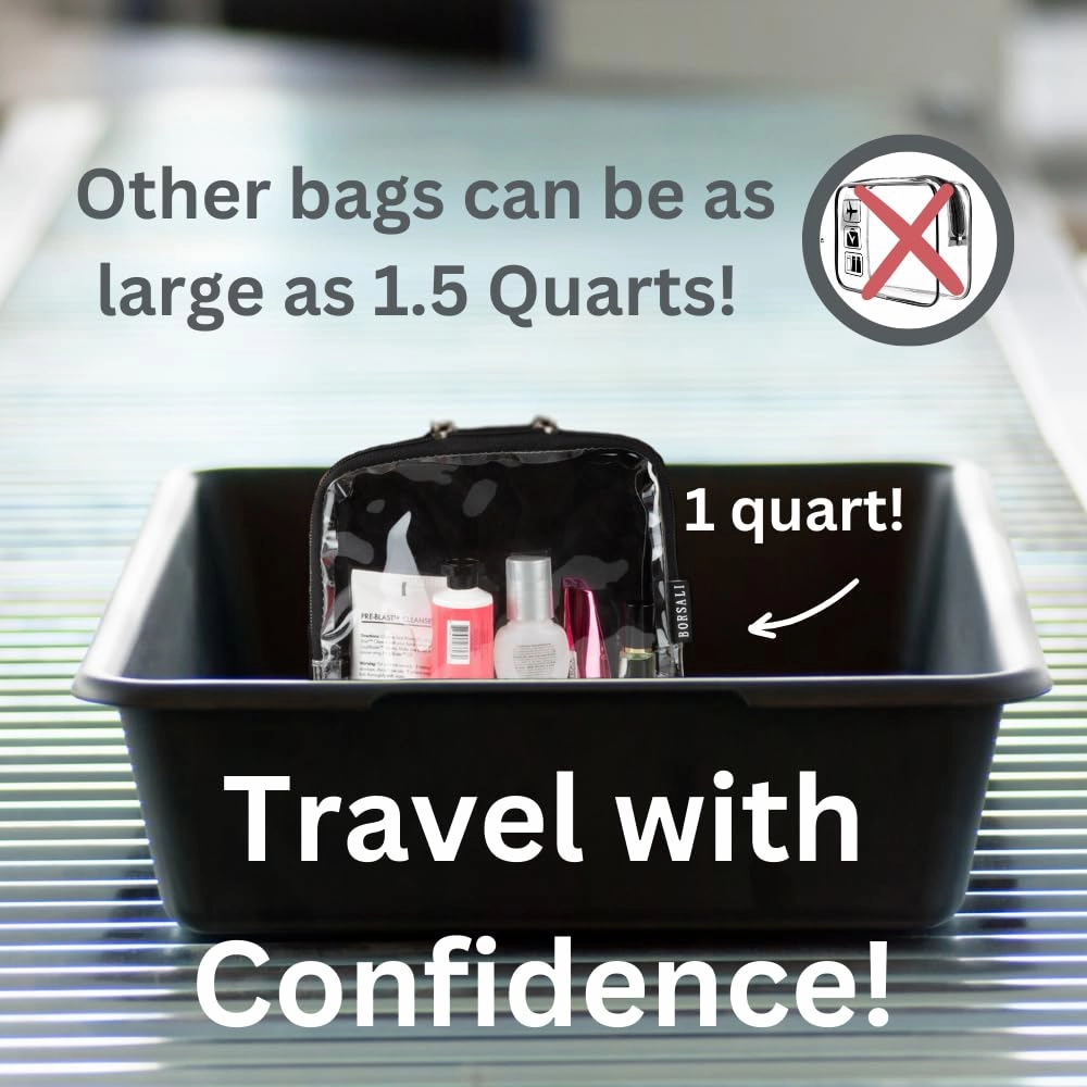BORSALI TSA Quart Size Bag Approved for Carry On Travel - One (1) Quart Clear Toiletries, Cosmetic and 3-1-1 Liquids Toiletry Bag - 2 Pack
