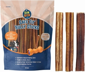 Bow Wow Labs 6" Bully Sticks for Dogs | 100% All Natural, Grass-Fed, Free-Range Beef | Low Odor | Long Lasting Chews | SafeFit | 10 Pack (Thick)