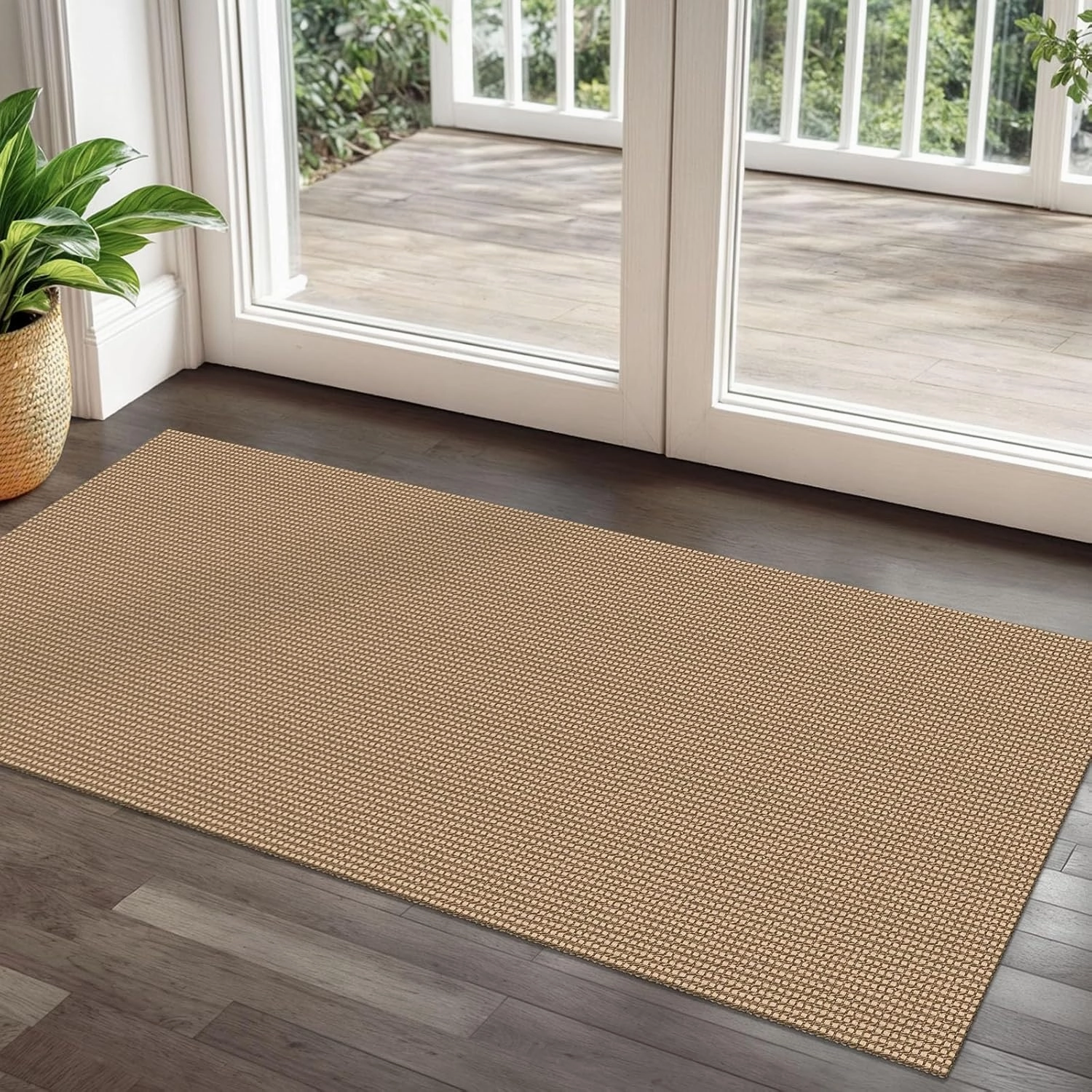 Braided Runner Rug 2x5 Ft Washable Runners for Hallways Non Slip Kitchen Runner Rug Cotton Entryway Runner Indoor, Woven Floor Carpet for Hall Kitchen Bedroom, Orange/Tan/Brown