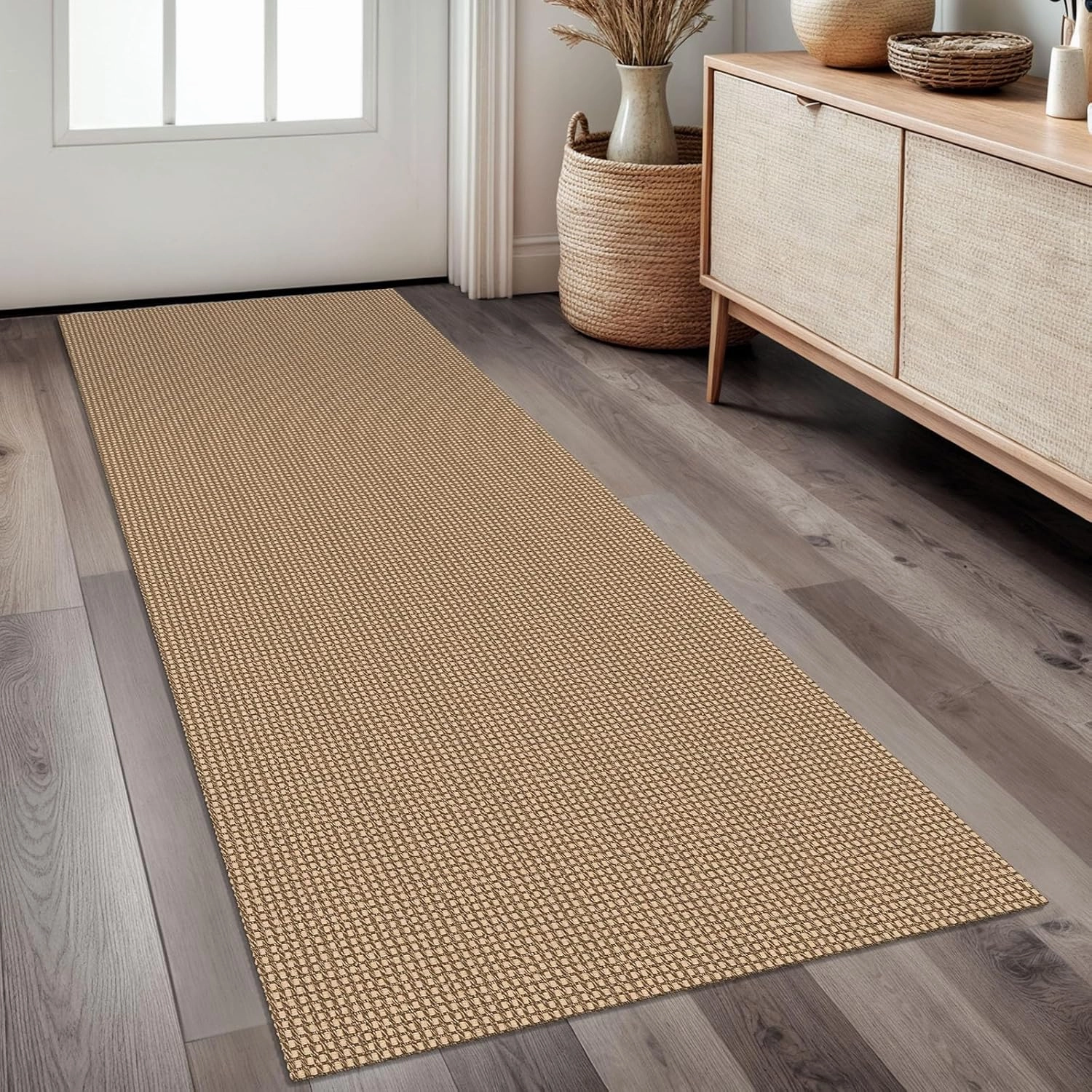 Braided Runner Rug 2x5 Ft Washable Runners for Hallways Non Slip Kitchen Runner Rug Cotton Entryway Runner Indoor, Woven Floor Carpet for Hall Kitchen Bedroom, Orange/Tan/Brown