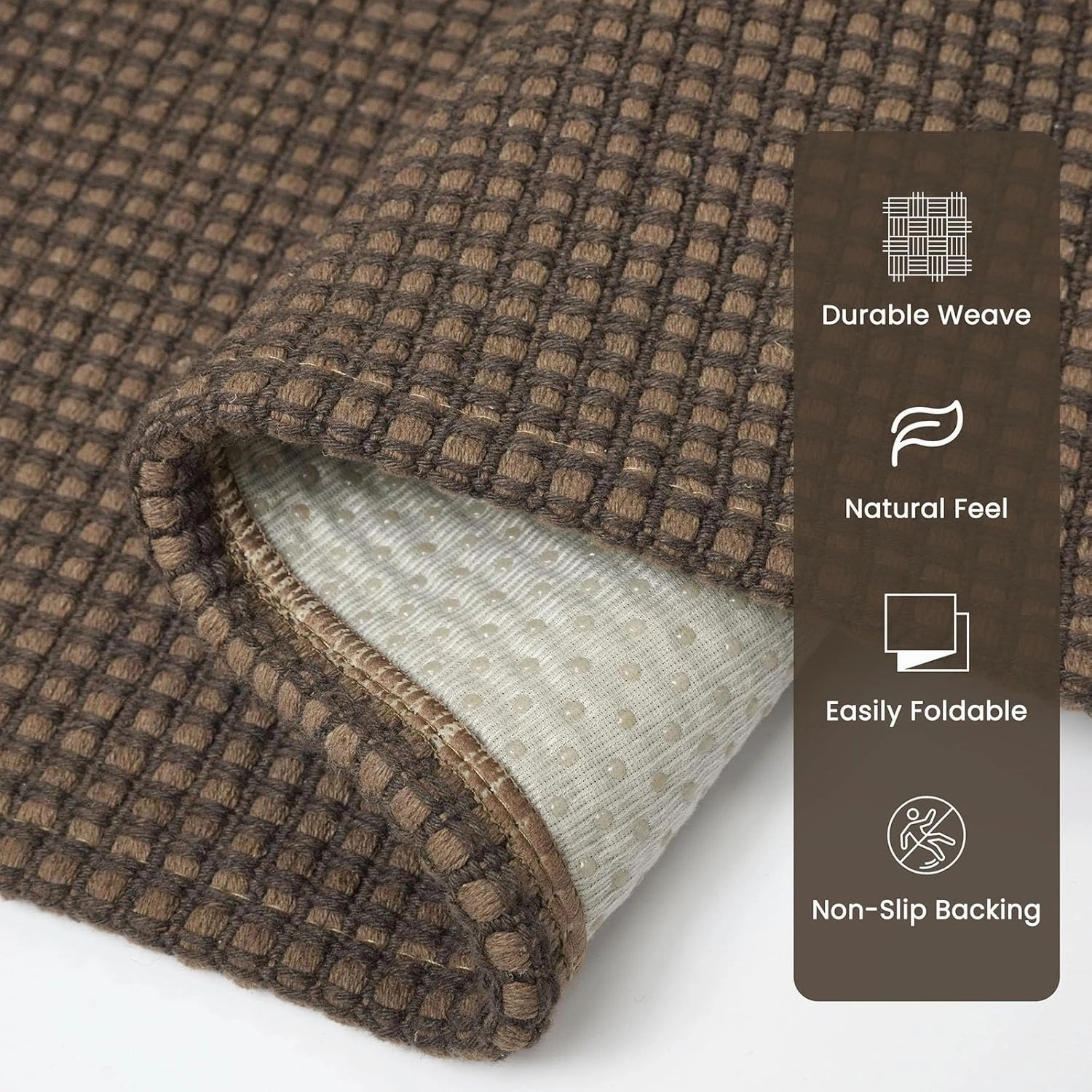 Braided Runner Rug 2x5 Ft Washable Runners for Hallways Non Slip Rubber Backed Kitchen Runners Cotton Entryway Runner Indoor, Woven Floor Carpet for Hall Kitchen Bedroom, Brown