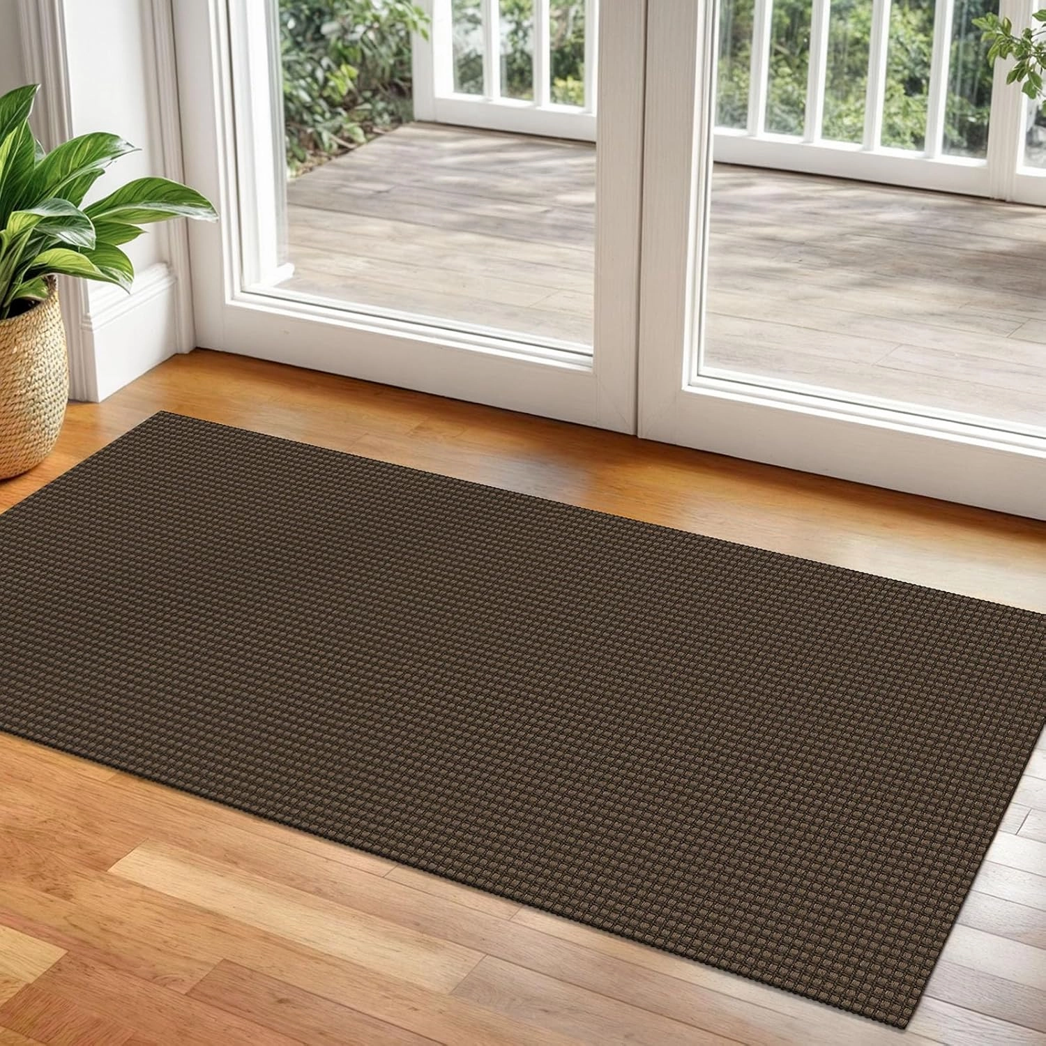 Braided Runner Rug 2x5 Ft Washable Runners for Hallways Non Slip Rubber Backed Kitchen Runners Cotton Entryway Runner Indoor, Woven Floor Carpet for Hall Kitchen Bedroom, Brown