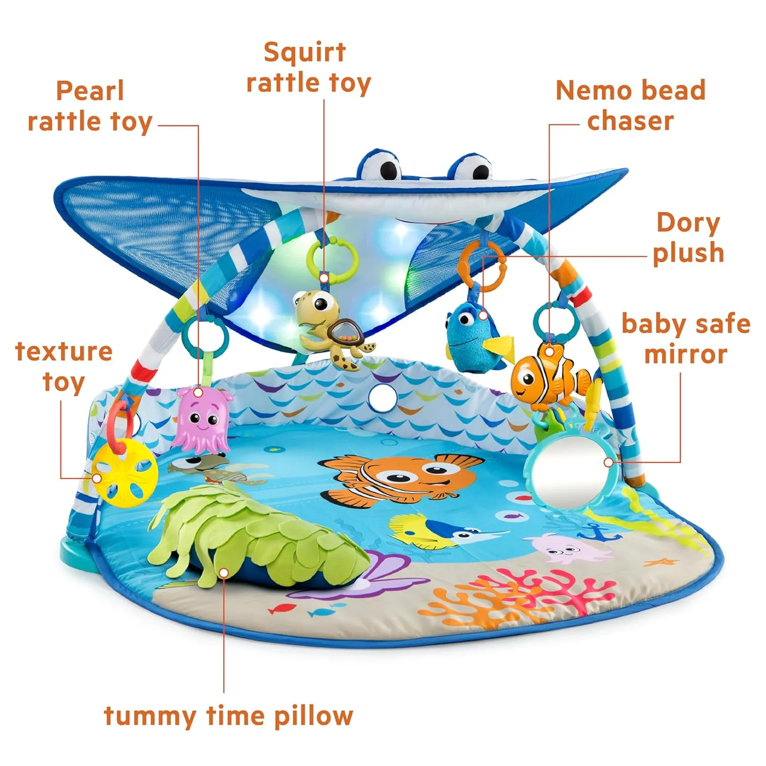 Bright Starts Disney Baby Finding Nemo Mr. Ray Ocean Lights & Music Gym, Ages Newborn  