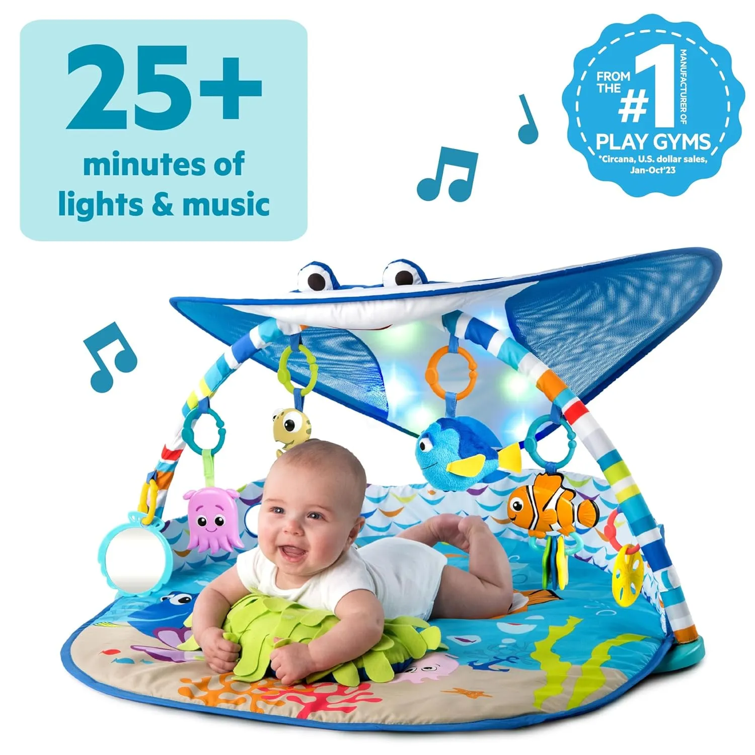 Bright Starts Disney Baby Finding Nemo Mr. Ray Ocean Lights & Music Gym, Ages Newborn  