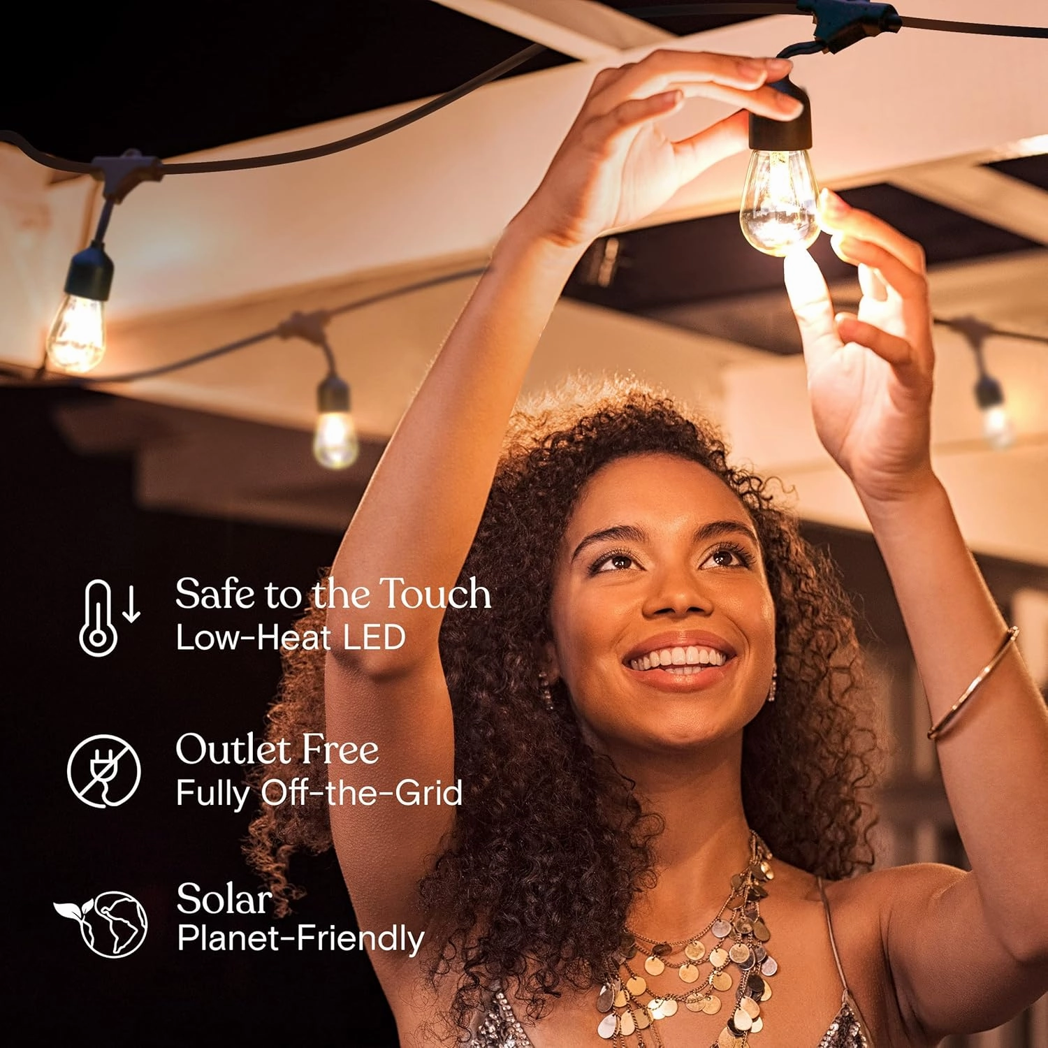 Brightech Ambience Pro Solar Powered Outdoor Patio String Lights - Commercial Grade 27 Ft Waterproof with 12 Edison Bulbs , Shatterproof LED - 2W , Soft White